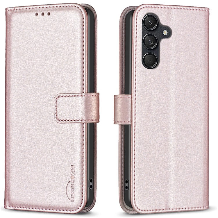 BINFEN COLOR BF17 For Samsung Galaxy M55 5G / C55 5G / F55 5G Wallet Case Shockproof Leather Phone Cover - Rose Gold