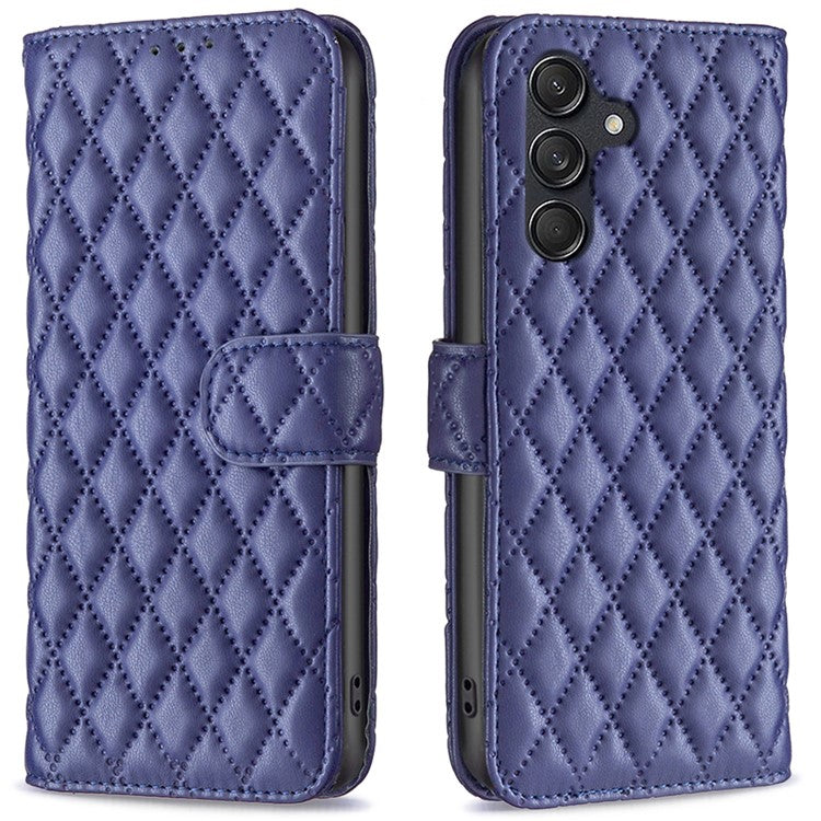 BINFEN COLOR BF Style-14 For Samsung Galaxy M55 5G / C55 5G / F55 5G Phone Case Rhombus Grid Wallet Leather Cover - Blue