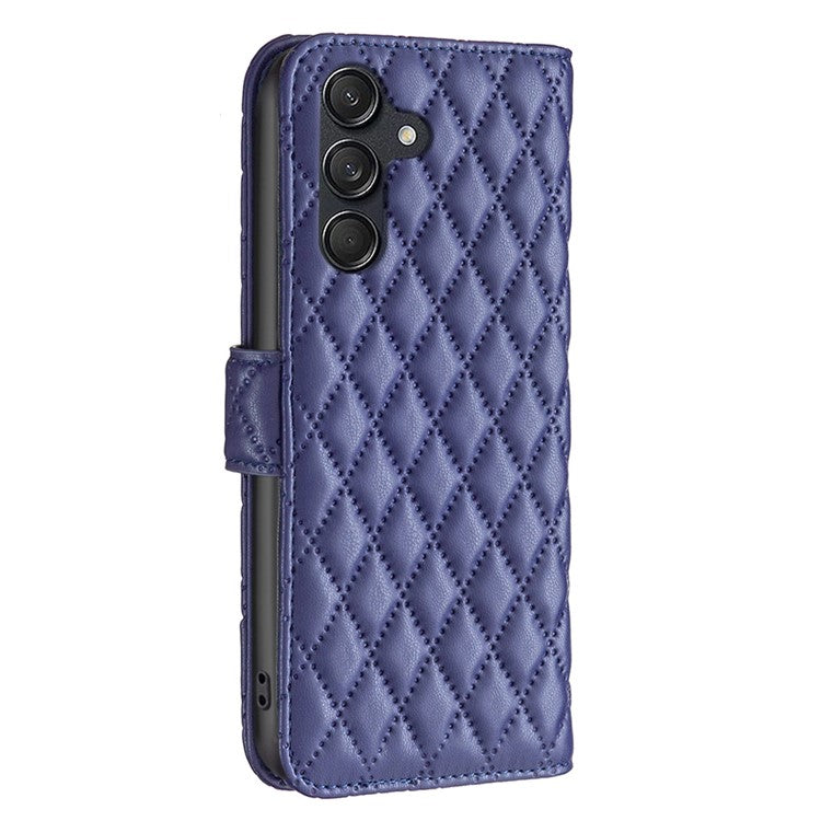 BINFEN COLOR BF Style-14 For Samsung Galaxy M55 5G / C55 5G / F55 5G Phone Case Rhombus Grid Wallet Leather Cover - Blue