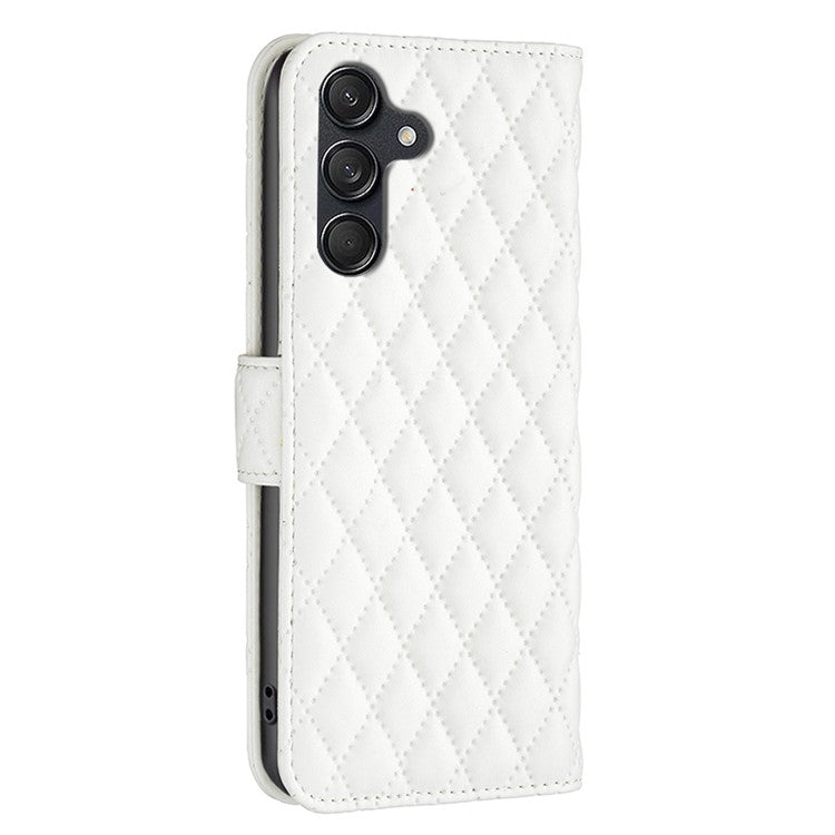 BINFEN COLOR BF Style-14 For Samsung Galaxy M55 5G / C55 5G / F55 5G Phone Case Rhombus Grid Wallet Leather Cover - White