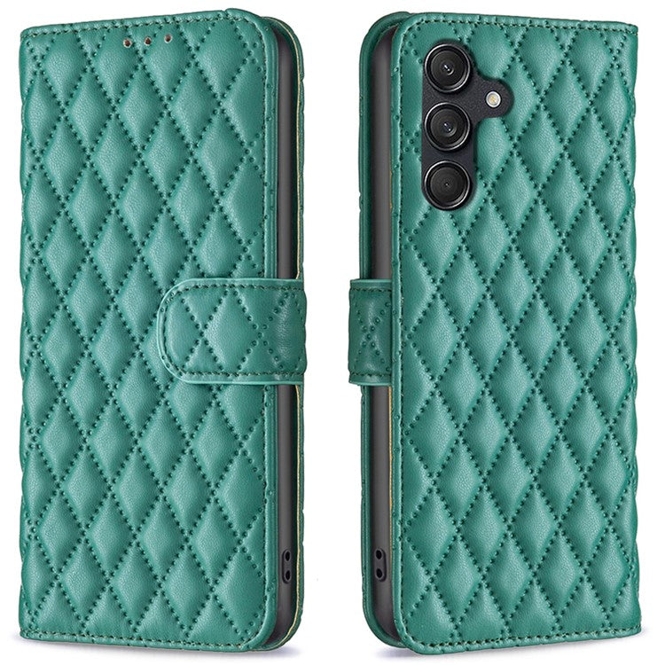 BINFEN COLOR BF Style-14 For Samsung Galaxy M55 5G / C55 5G / F55 5G Phone Case Rhombus Grid Wallet Leather Cover - Green