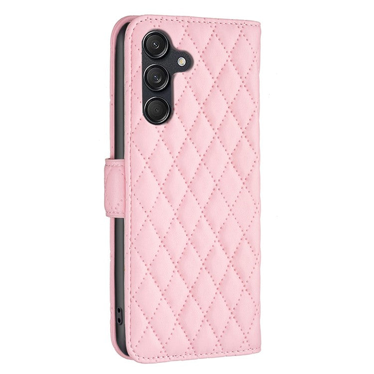 BINFEN COLOR BF Style-14 For Samsung Galaxy M55 5G / C55 5G / F55 5G Phone Case Rhombus Grid Wallet Leather Cover - Pink