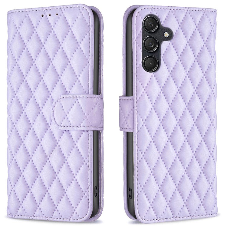 BINFEN COLOR BF Style-14 For Samsung Galaxy M55 5G / C55 5G / F55 5G Phone Case Rhombus Grid Wallet Leather Cover - Purple