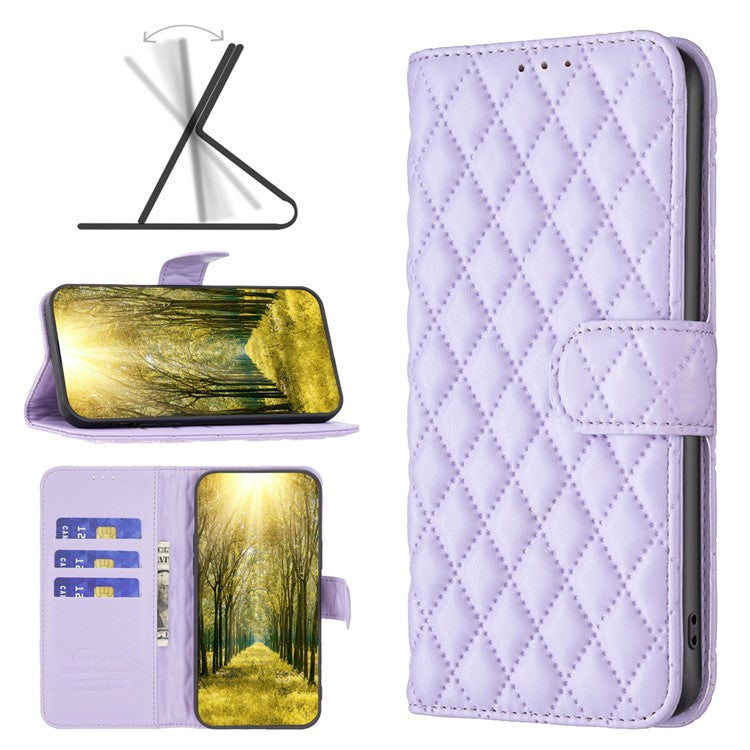 BINFEN COLOR BF Style-14 For Samsung Galaxy M55 5G / C55 5G / F55 5G Phone Case Rhombus Grid Wallet Leather Cover - Purple