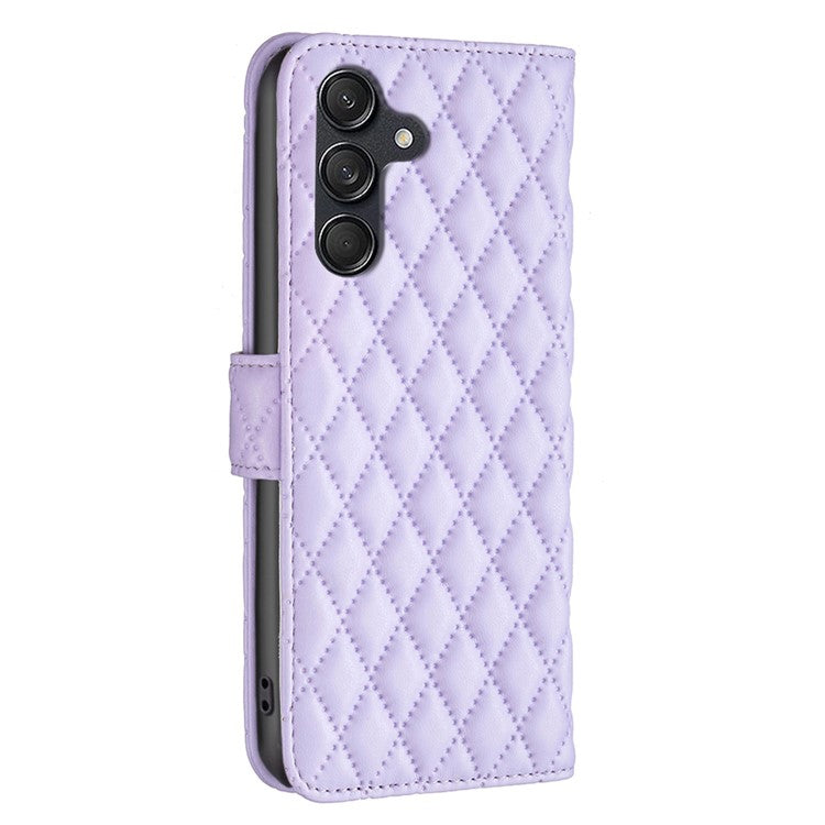 BINFEN COLOR BF Style-14 For Samsung Galaxy M55 5G / C55 5G / F55 5G Phone Case Rhombus Grid Wallet Leather Cover - Purple