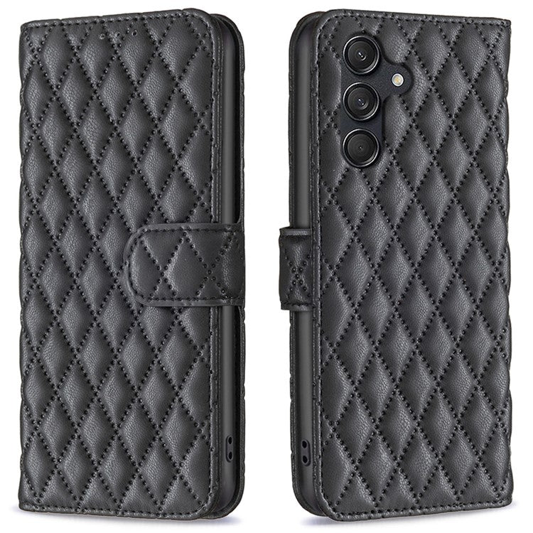 BINFEN COLOR BF Style-14 For Samsung Galaxy M55 5G / C55 5G / F55 5G Phone Case Rhombus Grid Wallet Leather Cover - Black