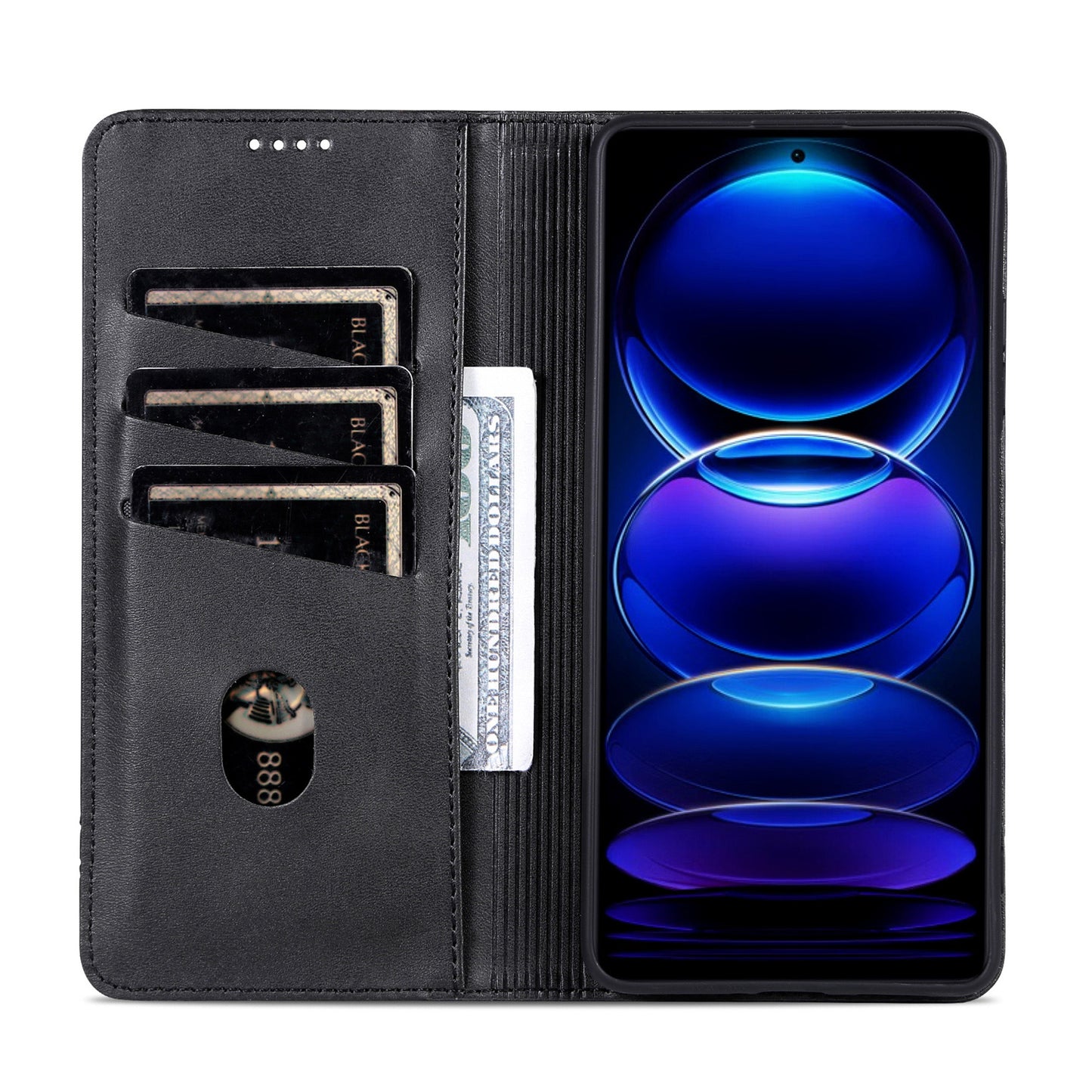 AZNS For Huawei nova 12i 4G / Enjoy 70 Pro Case Leather Cowhide Texture Wallet Phone Cover - Black