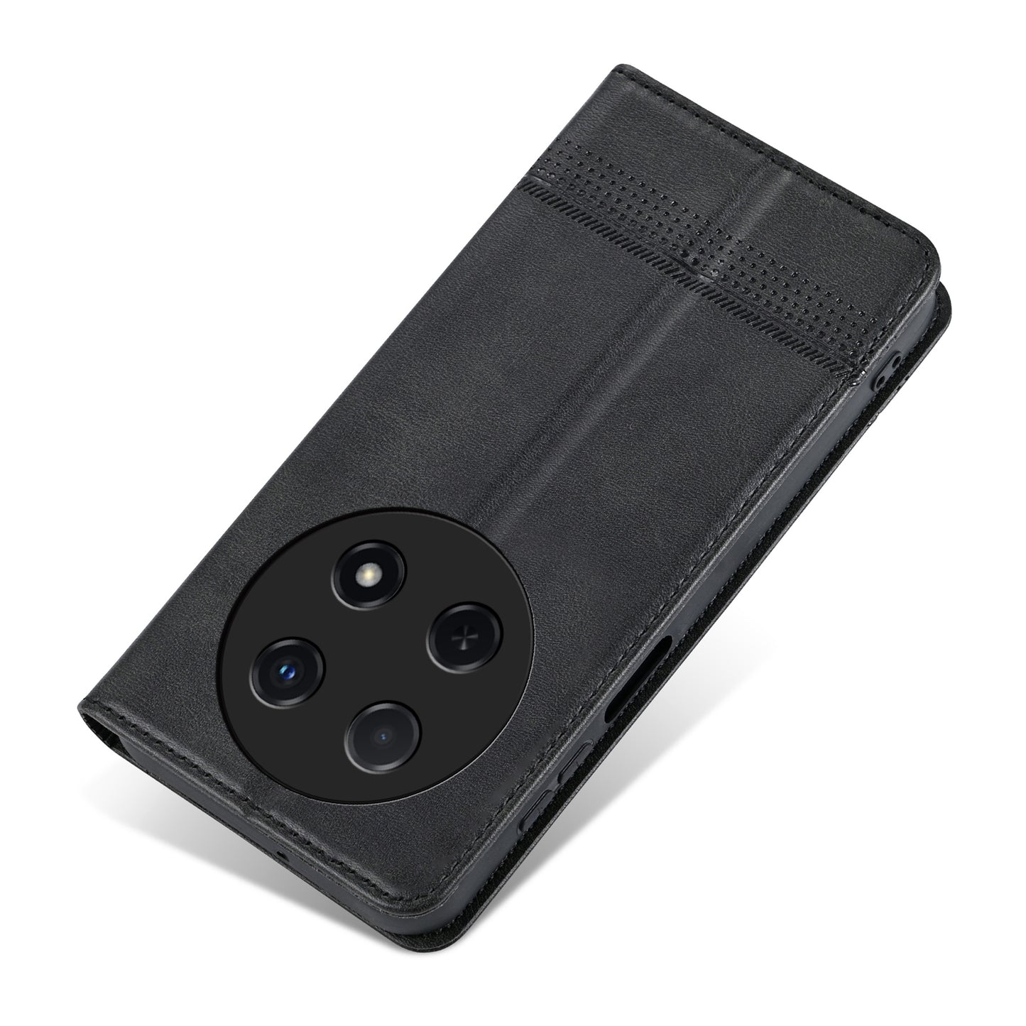 AZNS For Huawei nova 12i 4G / Enjoy 70 Pro Case Leather Cowhide Texture Wallet Phone Cover - Black