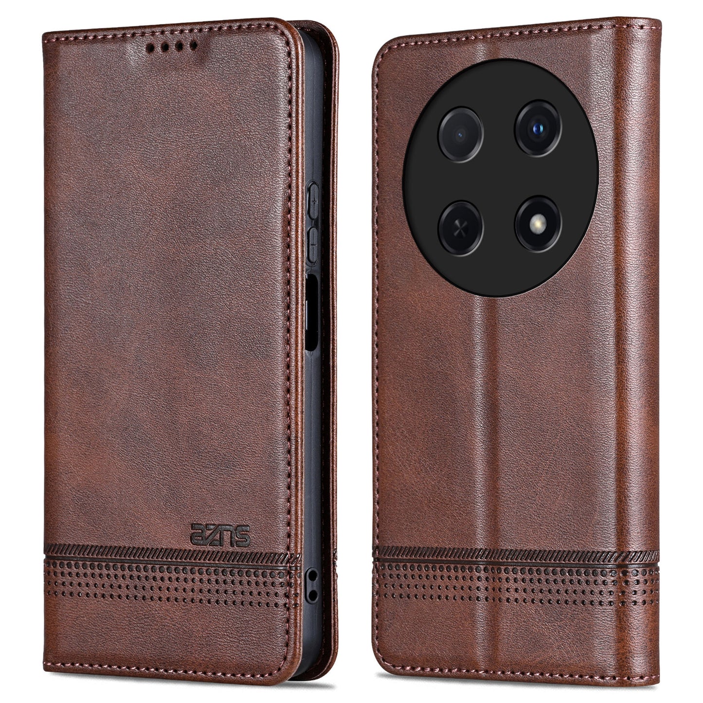 AZNS For Huawei nova 12i 4G / Enjoy 70 Pro Case Leather Cowhide Texture Wallet Phone Cover - Coffee