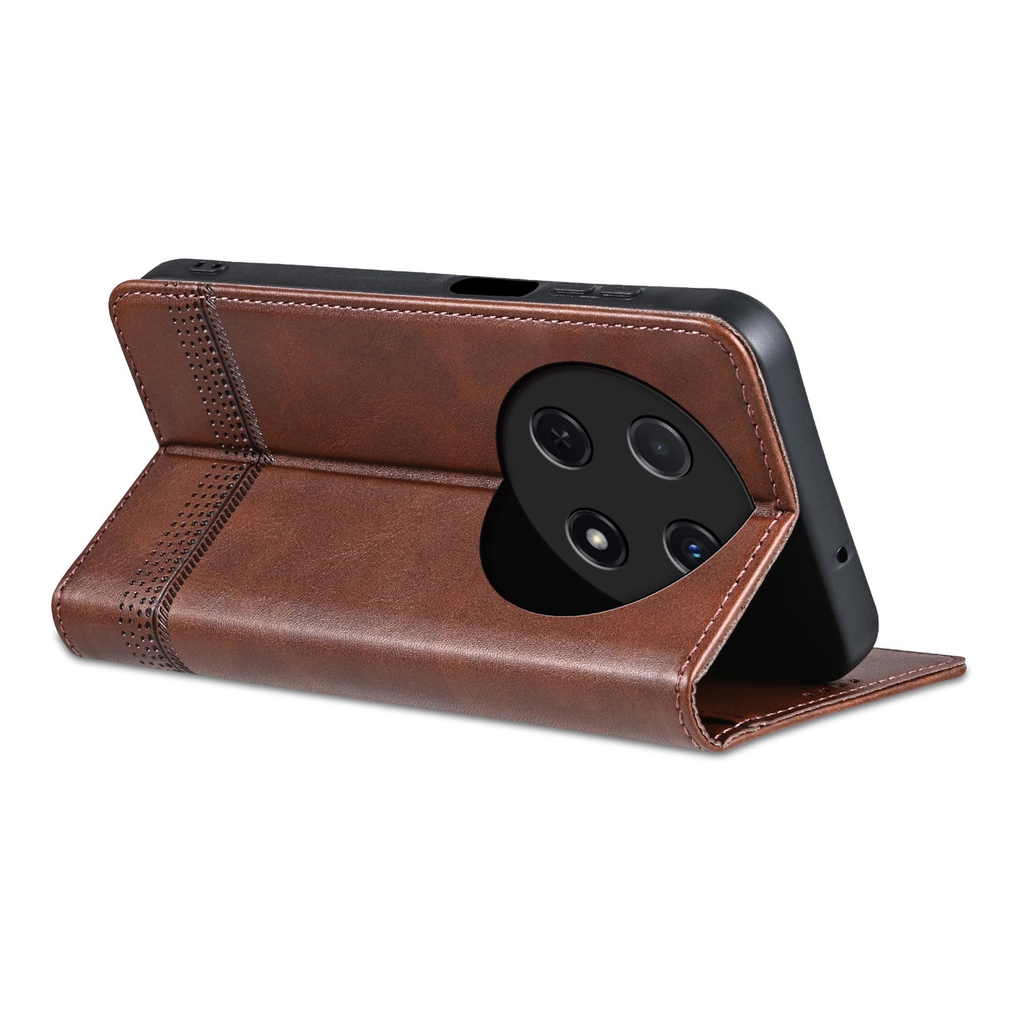 AZNS For Huawei nova 12i 4G / Enjoy 70 Pro Case Leather Cowhide Texture Wallet Phone Cover - Coffee