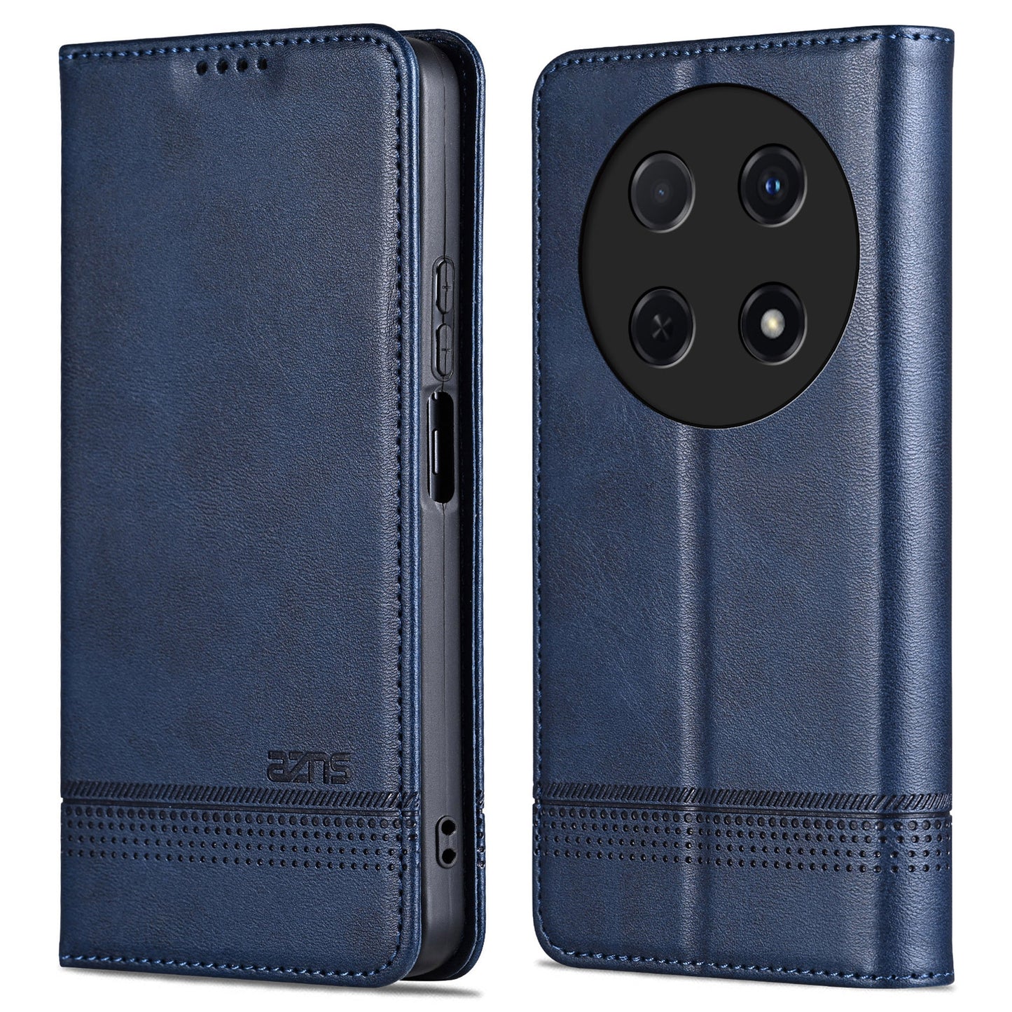 AZNS For Huawei nova 12i 4G / Enjoy 70 Pro Case Leather Cowhide Texture Wallet Phone Cover - Blue