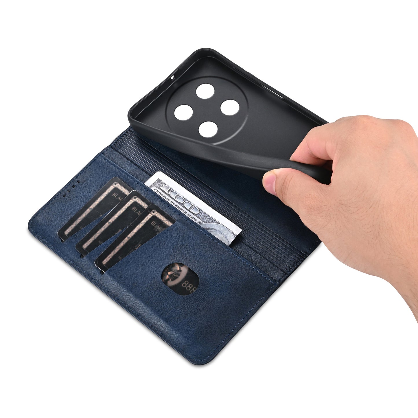 AZNS For Huawei nova 12i 4G / Enjoy 70 Pro Case Leather Cowhide Texture Wallet Phone Cover - Blue