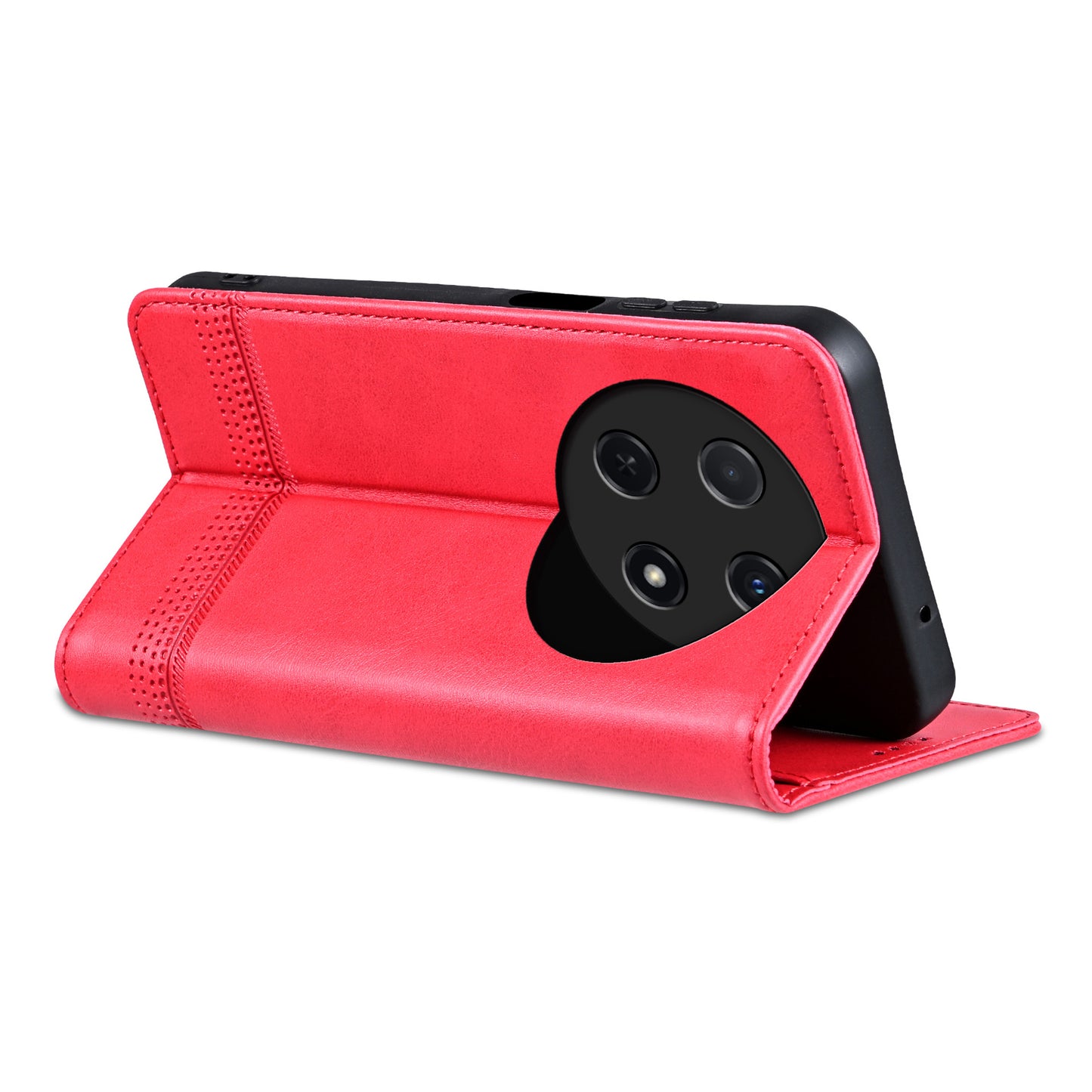 AZNS For Huawei nova 12i 4G / Enjoy 70 Pro Case Leather Cowhide Texture Wallet Phone Cover - Red