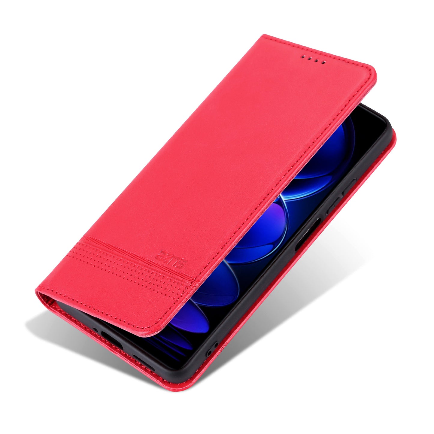 AZNS For Huawei nova 12i 4G / Enjoy 70 Pro Case Leather Cowhide Texture Wallet Phone Cover - Red