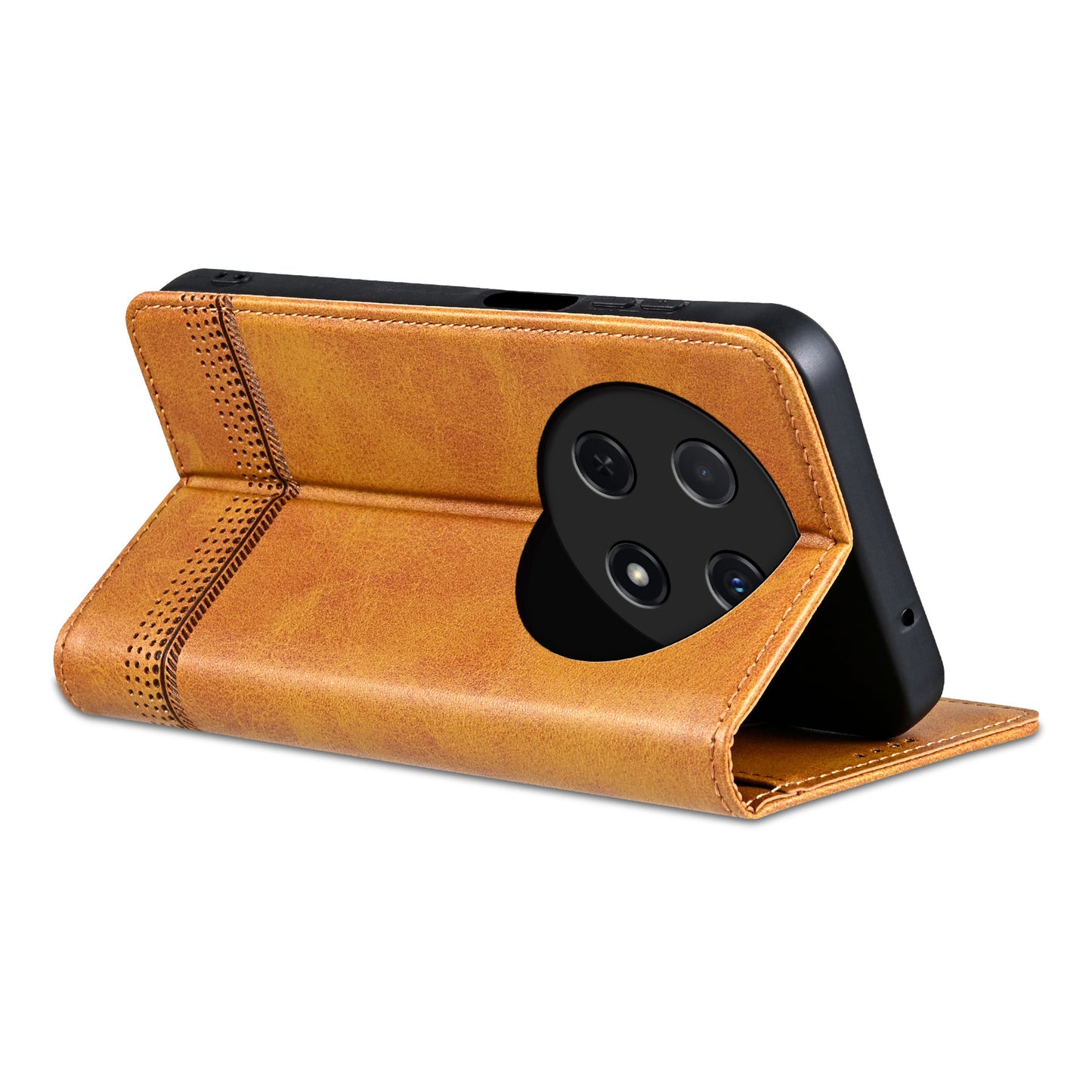 AZNS For Huawei nova 12i 4G / Enjoy 70 Pro Case Leather Cowhide Texture Wallet Phone Cover - Brown