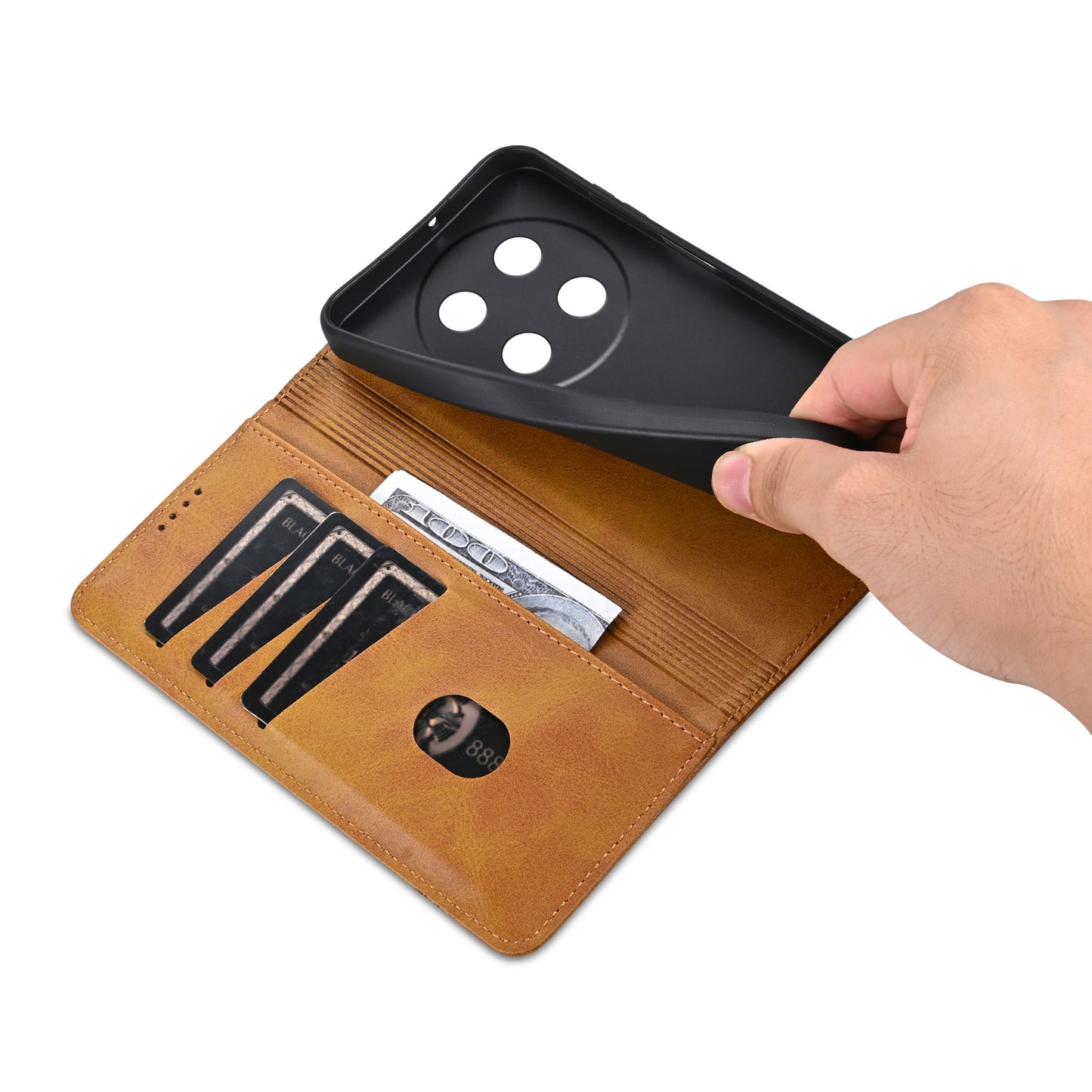 AZNS For Huawei nova 12i 4G / Enjoy 70 Pro Case Leather Cowhide Texture Wallet Phone Cover - Brown