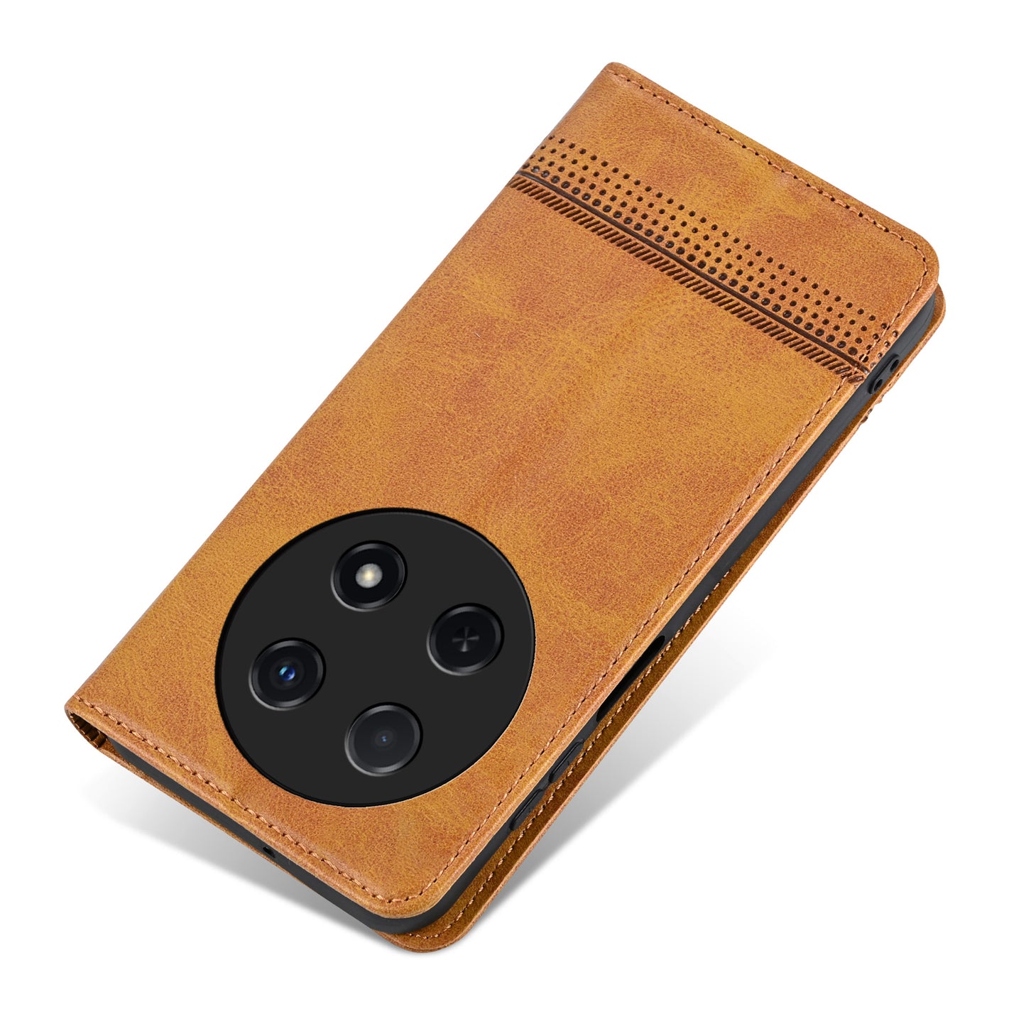 AZNS For Huawei nova 12i 4G / Enjoy 70 Pro Case Leather Cowhide Texture Wallet Phone Cover - Brown