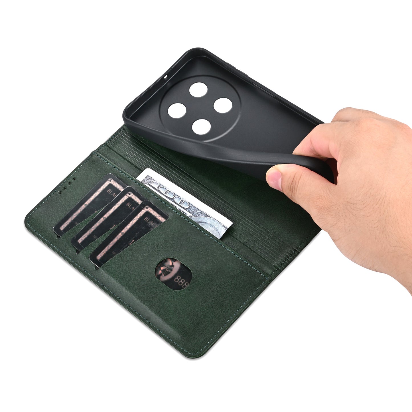 AZNS For Huawei nova 12i 4G / Enjoy 70 Pro Case Leather Cowhide Texture Wallet Phone Cover - Green