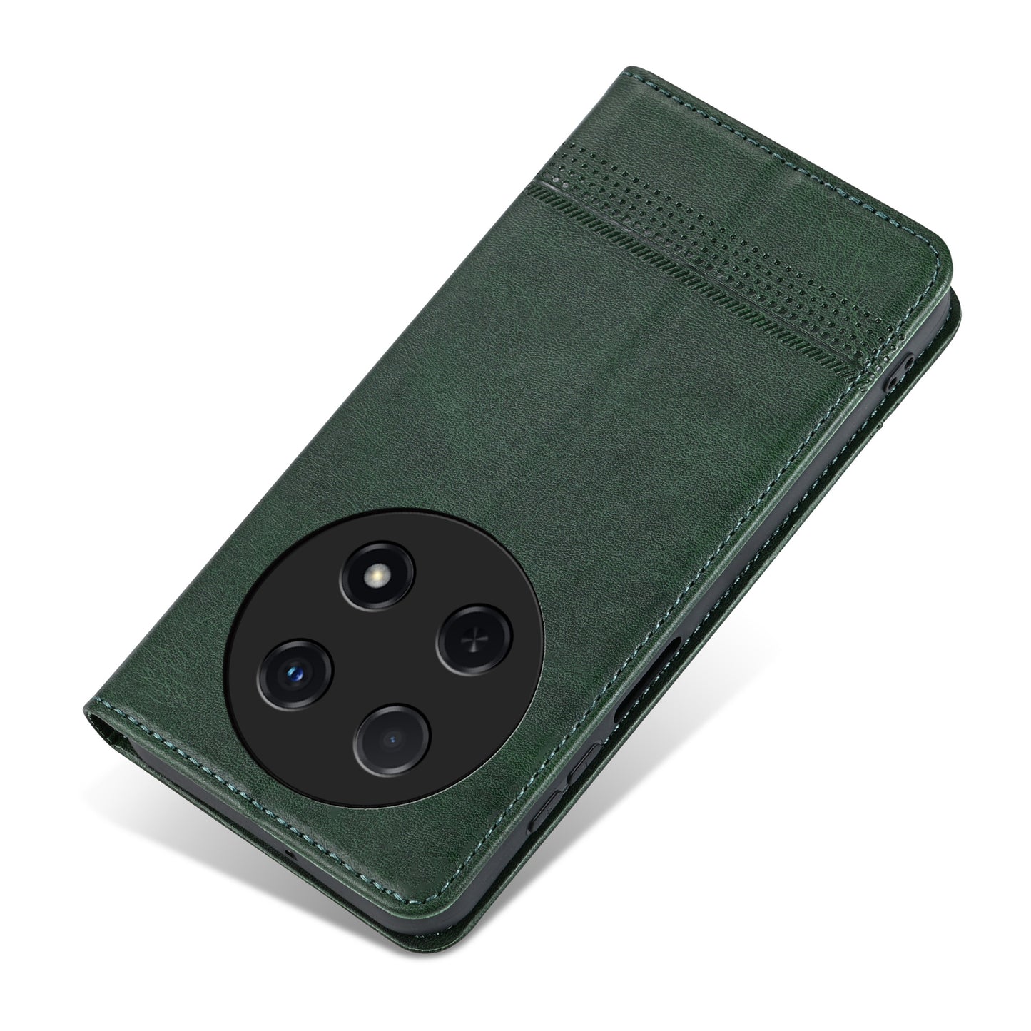 AZNS For Huawei nova 12i 4G / Enjoy 70 Pro Case Leather Cowhide Texture Wallet Phone Cover - Green