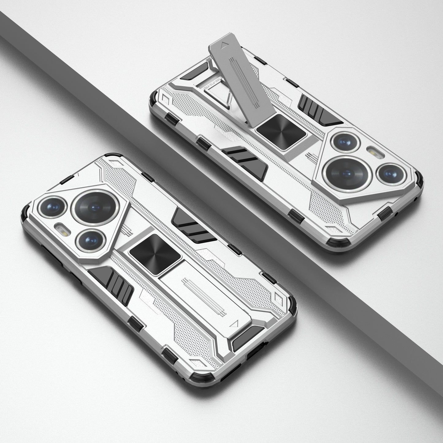 For Huawei Pura 70 Case Foldable Kickstand PC + TPU Hybrid Phone Cover - Silver