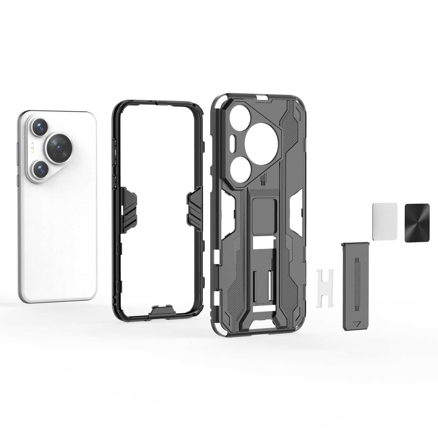 For Huawei Pura 70 Case Foldable Kickstand PC + TPU Hybrid Phone Cover - Grey