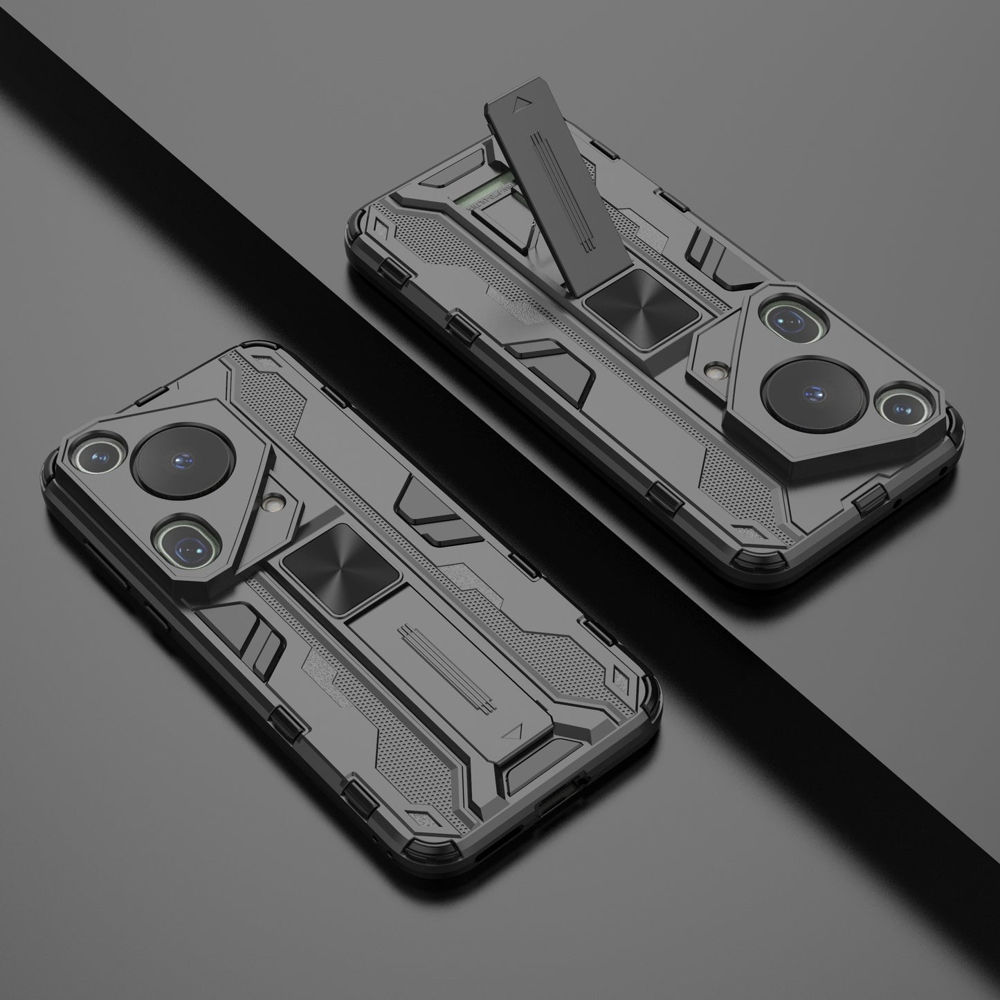 For Huawei Pura 70 Ultra Case PC + TPU Kickstand Anti-drop Phone Cover - Black