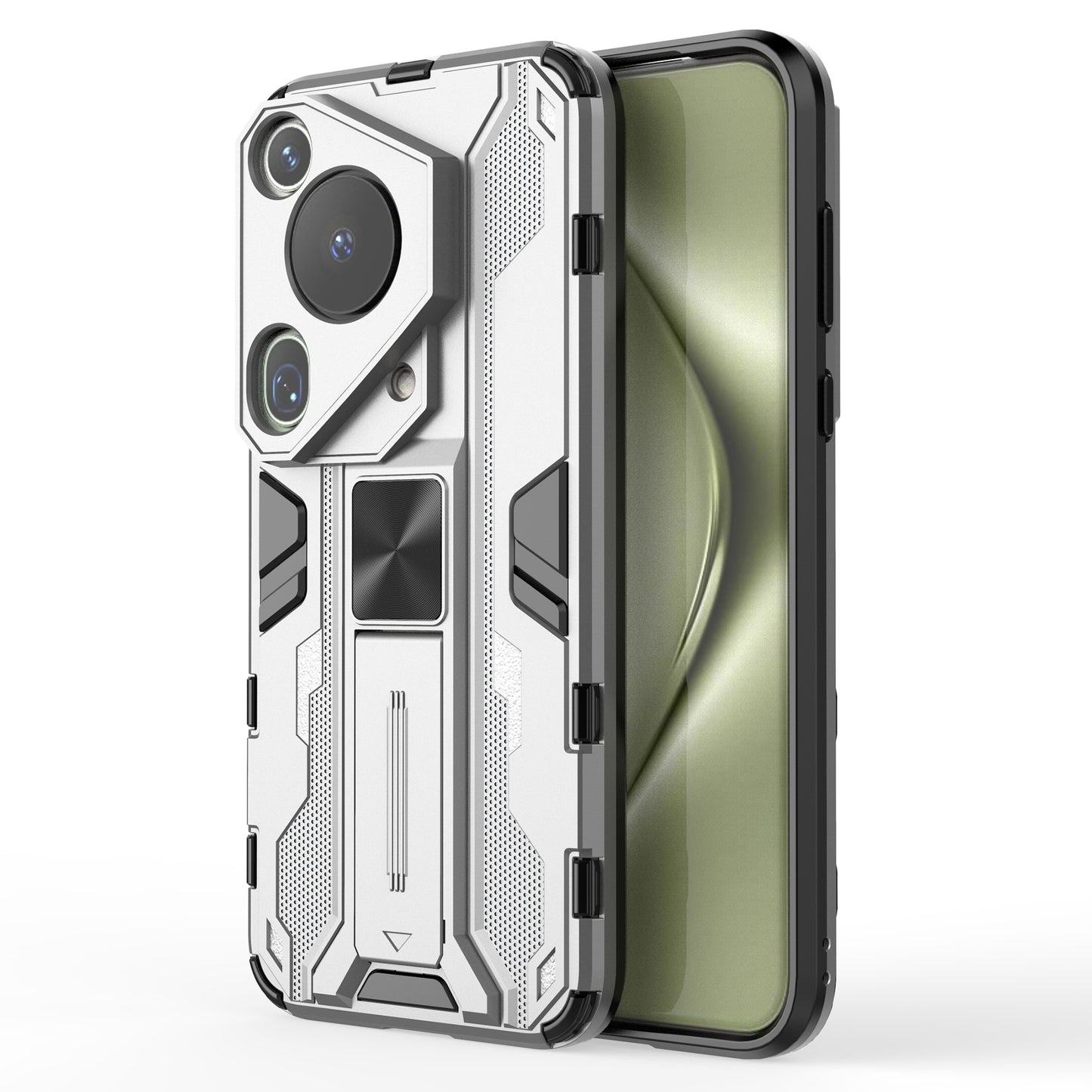 For Huawei Pura 70 Ultra Case PC + TPU Kickstand Anti-drop Phone Cover - Silver