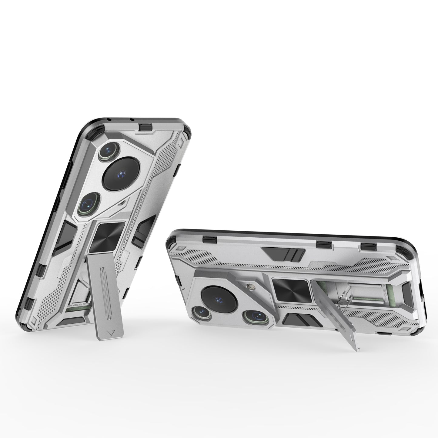 For Huawei Pura 70 Ultra Case PC + TPU Kickstand Anti-drop Phone Cover - Silver