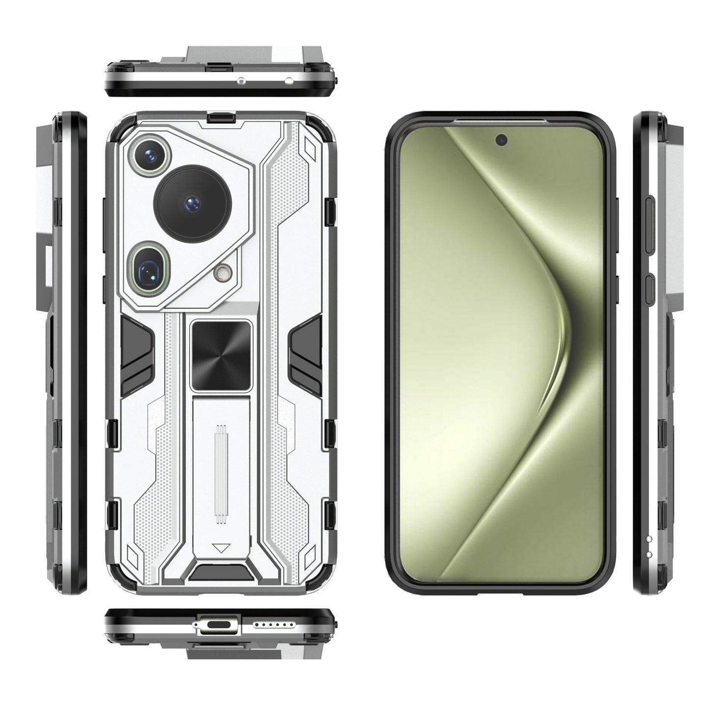 For Huawei Pura 70 Ultra Case PC + TPU Kickstand Anti-drop Phone Cover - Silver