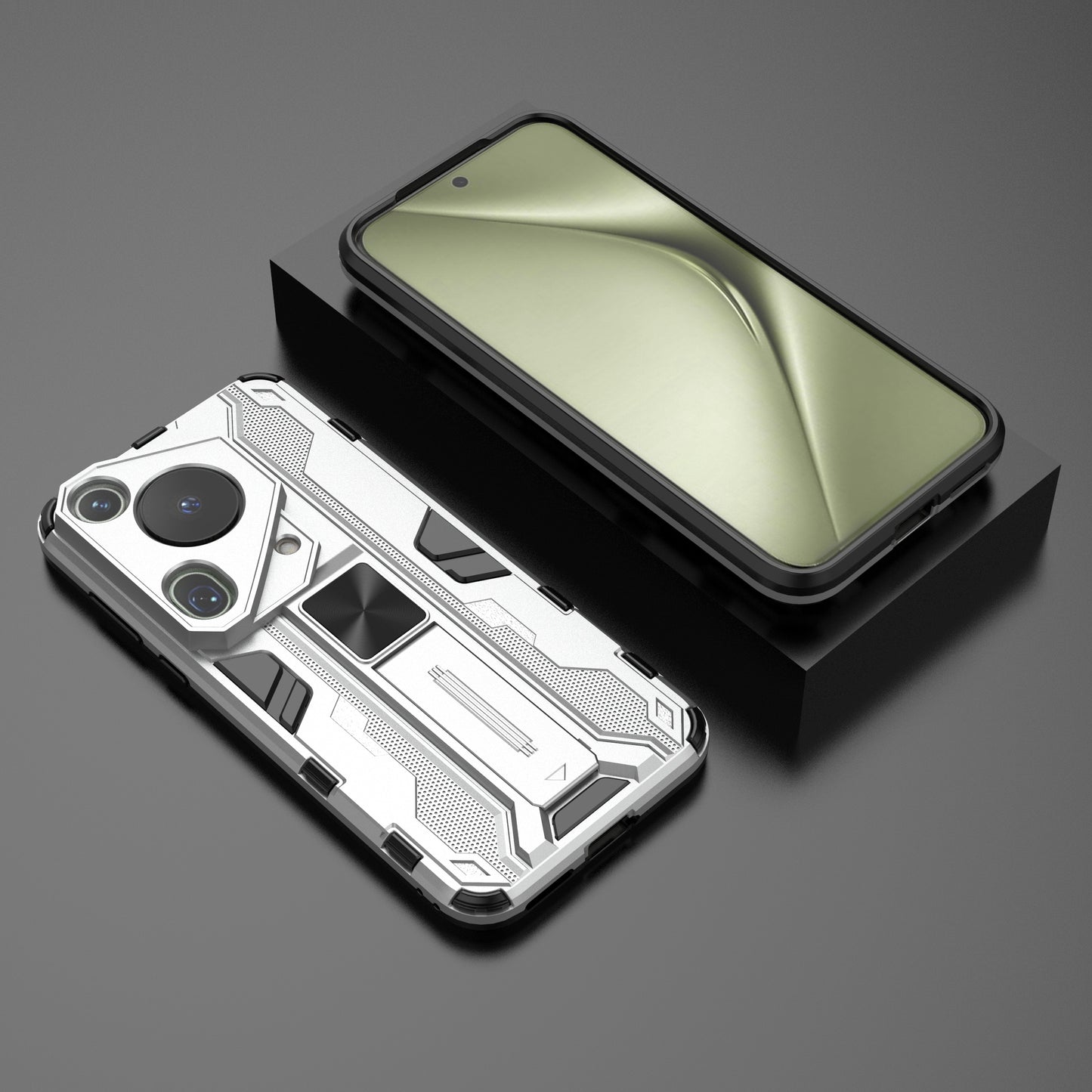 For Huawei Pura 70 Ultra Case PC + TPU Kickstand Anti-drop Phone Cover - Silver