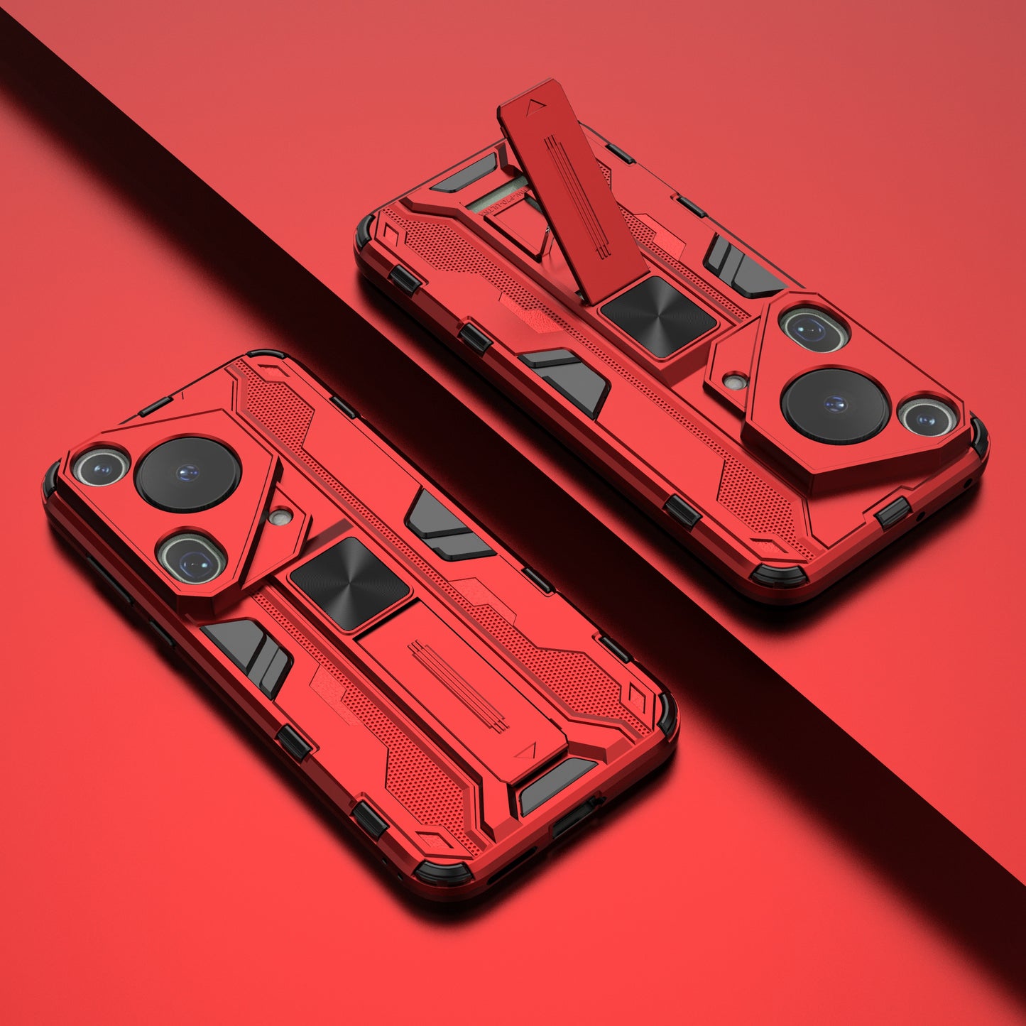 For Huawei Pura 70 Ultra Case PC + TPU Kickstand Anti-drop Phone Cover - Red