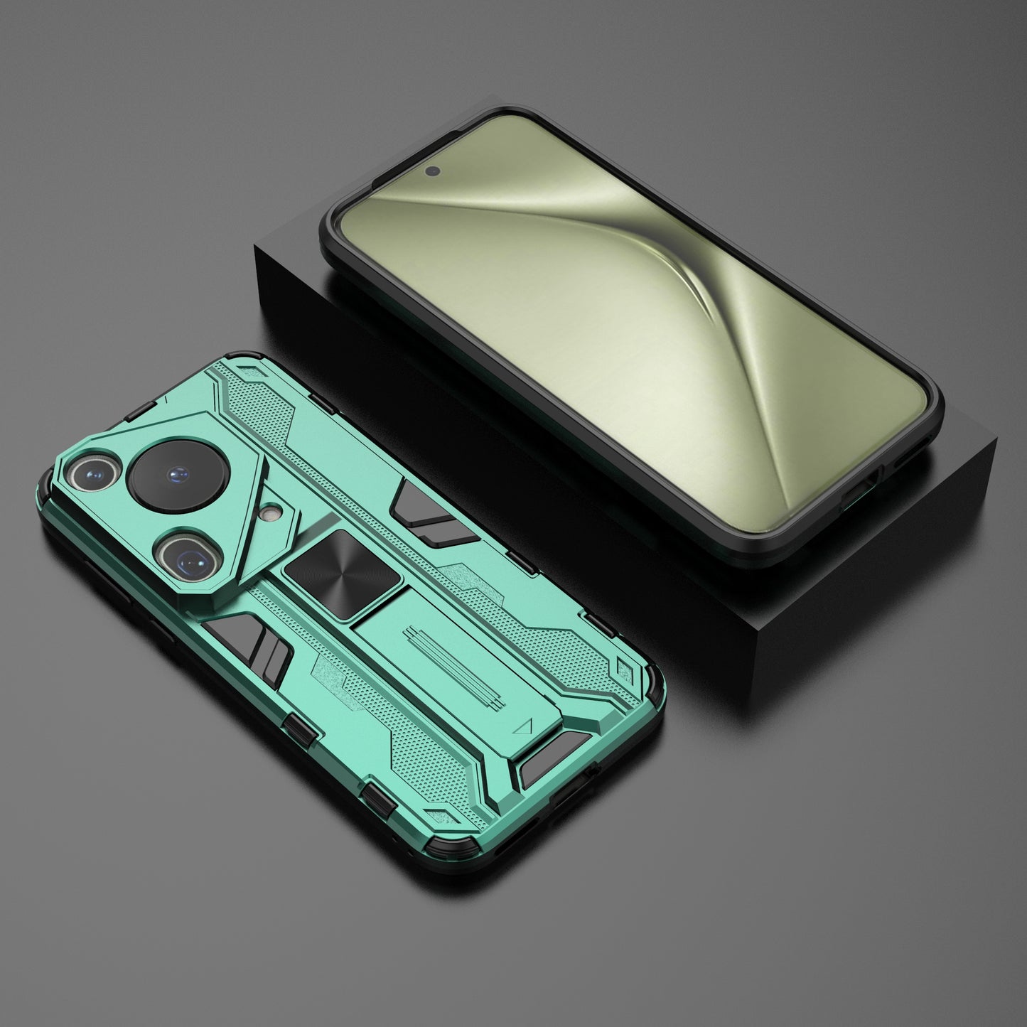 For Huawei Pura 70 Ultra Case PC + TPU Kickstand Anti-drop Phone Cover - Green