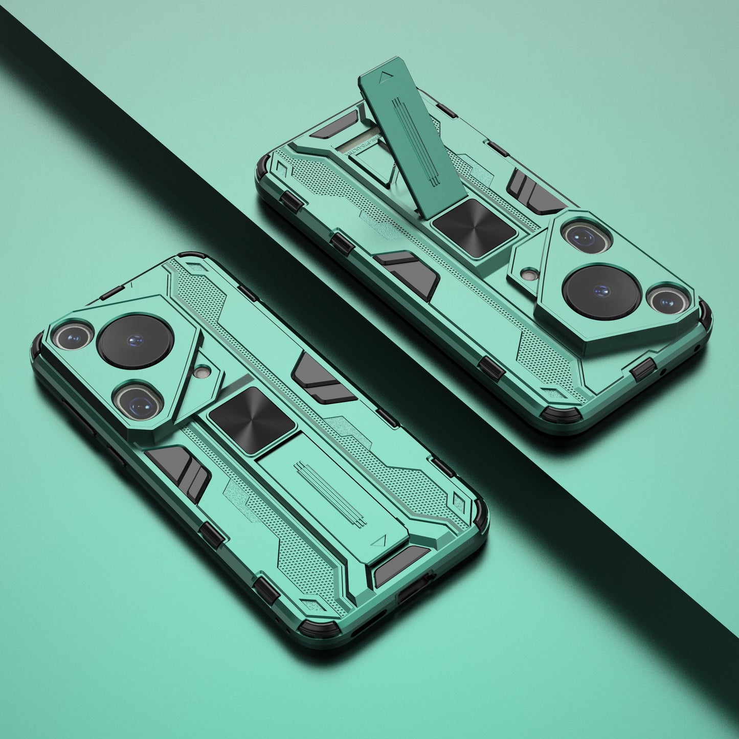 For Huawei Pura 70 Ultra Case PC + TPU Kickstand Anti-drop Phone Cover - Green