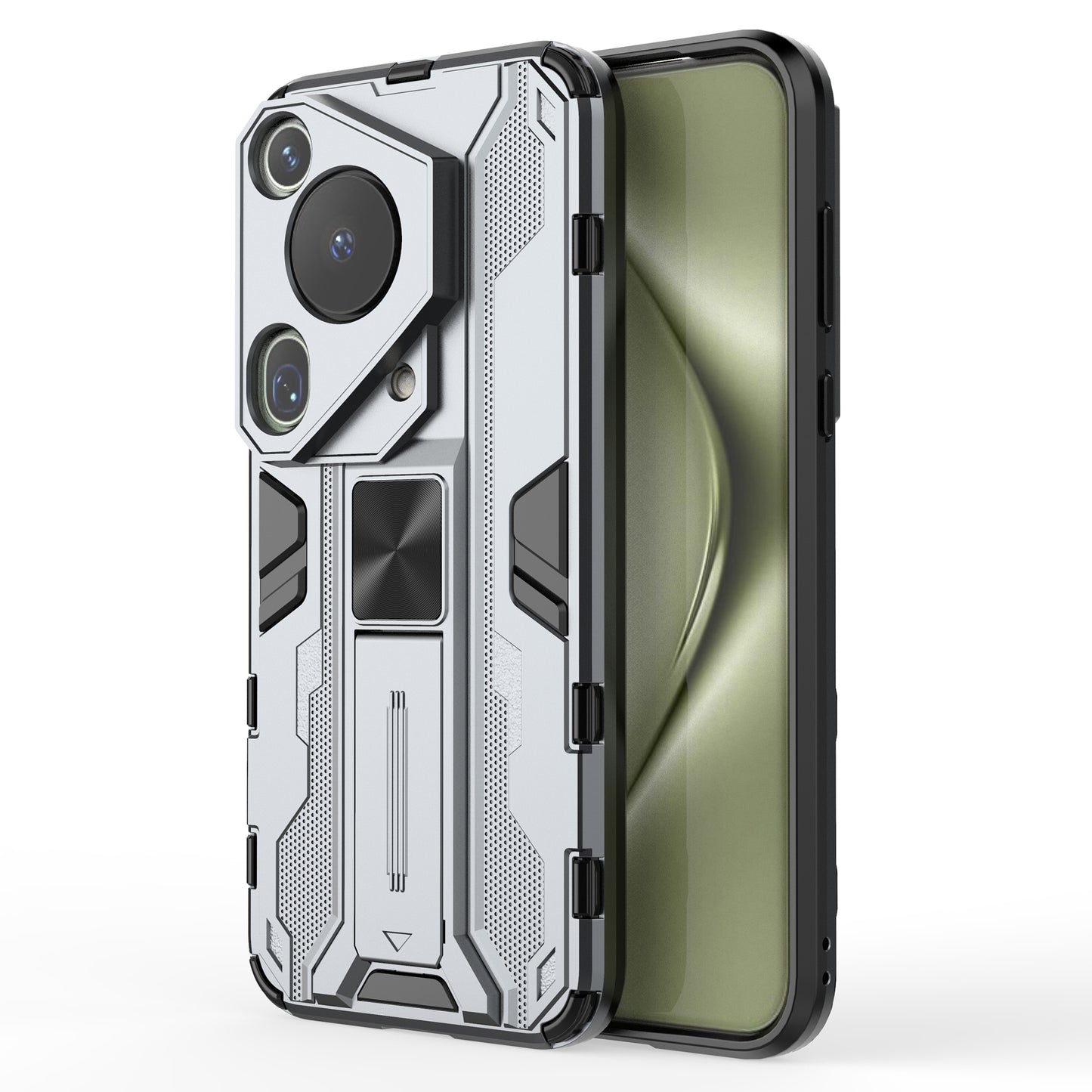 For Huawei Pura 70 Ultra Case PC + TPU Kickstand Anti-drop Phone Cover - Grey