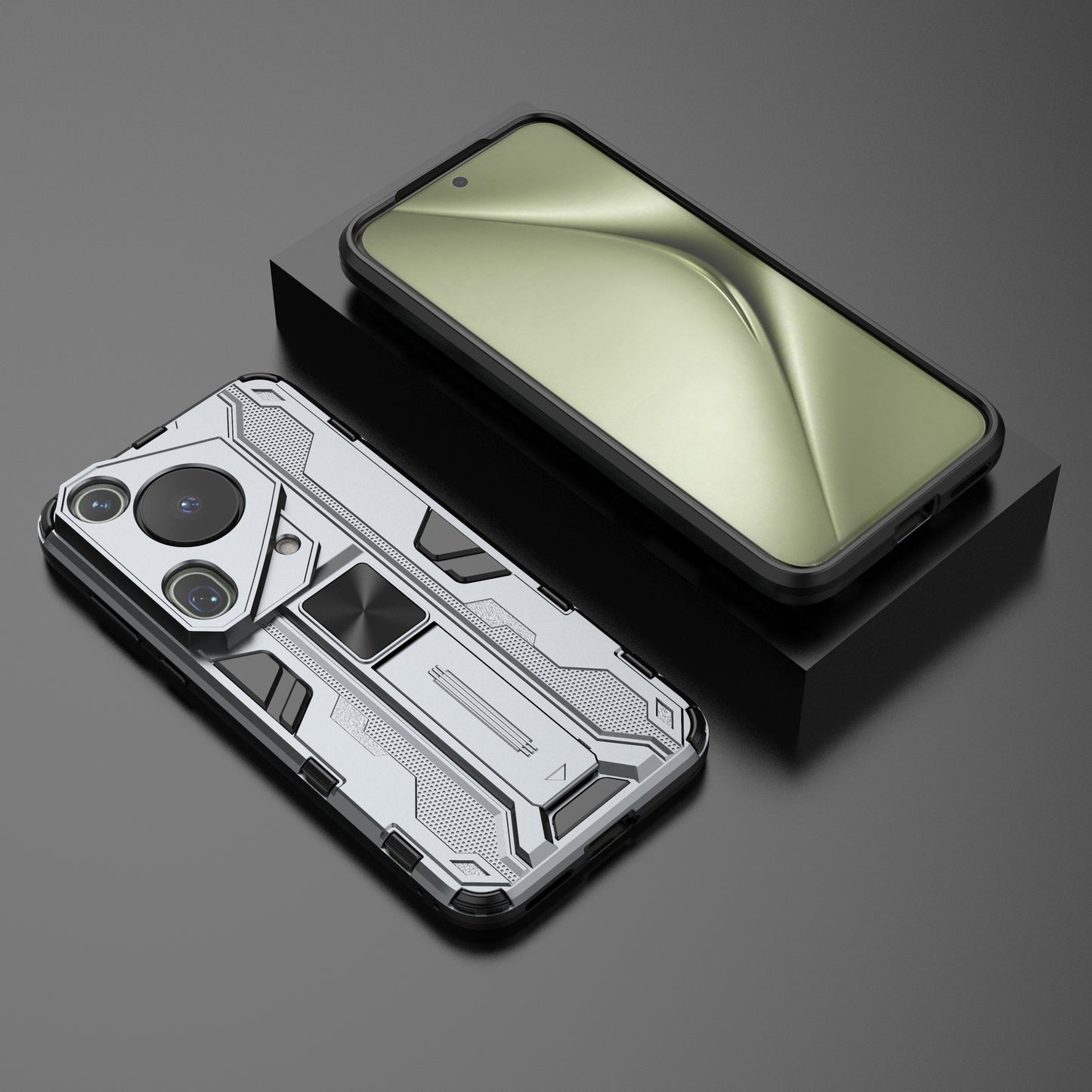 For Huawei Pura 70 Ultra Case PC + TPU Kickstand Anti-drop Phone Cover - Grey