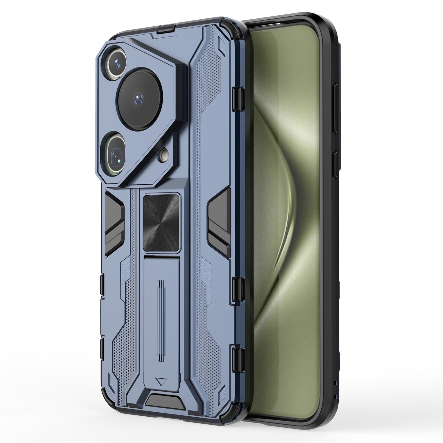 For Huawei Pura 70 Ultra Case PC + TPU Kickstand Anti-drop Phone Cover - Blue