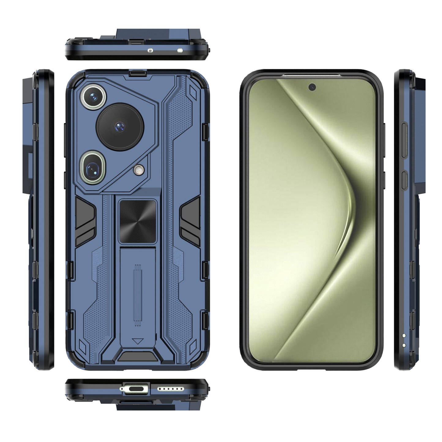 For Huawei Pura 70 Ultra Case PC + TPU Kickstand Anti-drop Phone Cover - Blue
