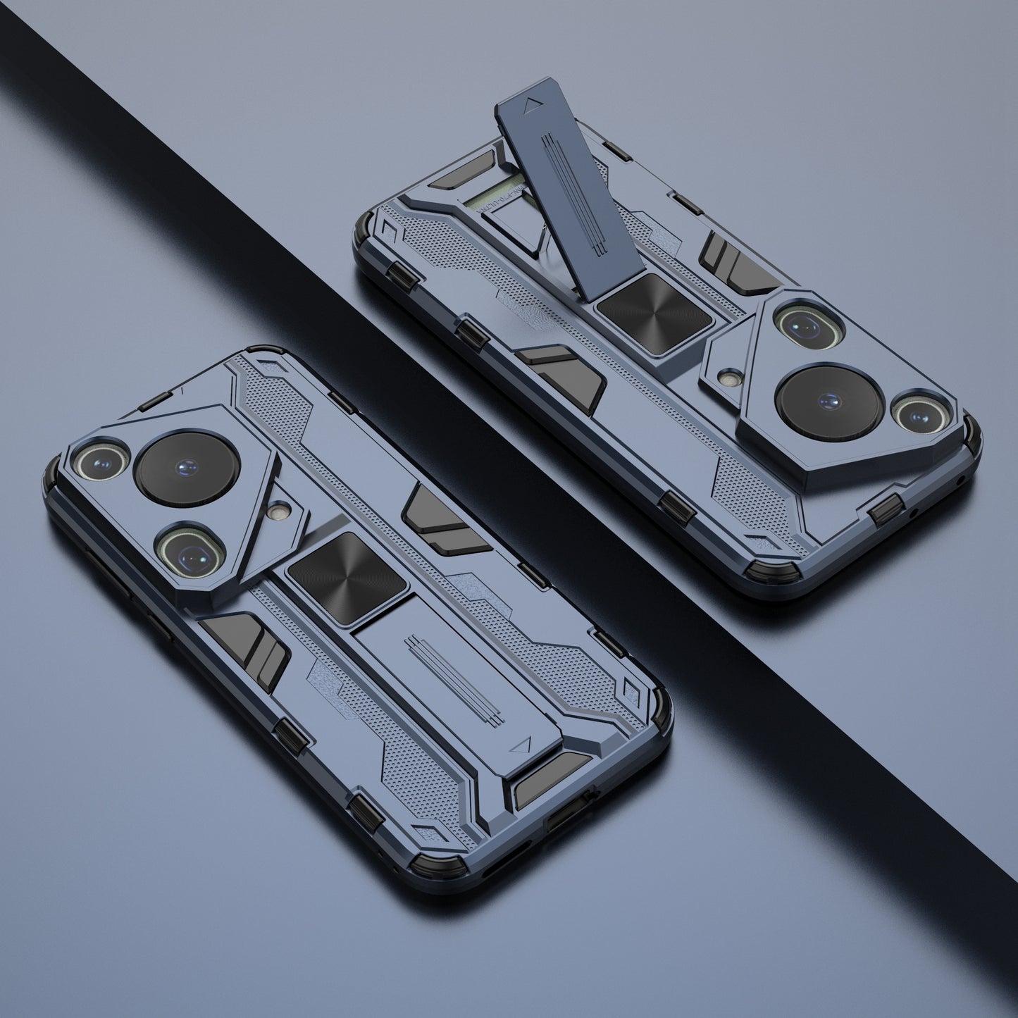 For Huawei Pura 70 Ultra Case PC + TPU Kickstand Anti-drop Phone Cover - Blue