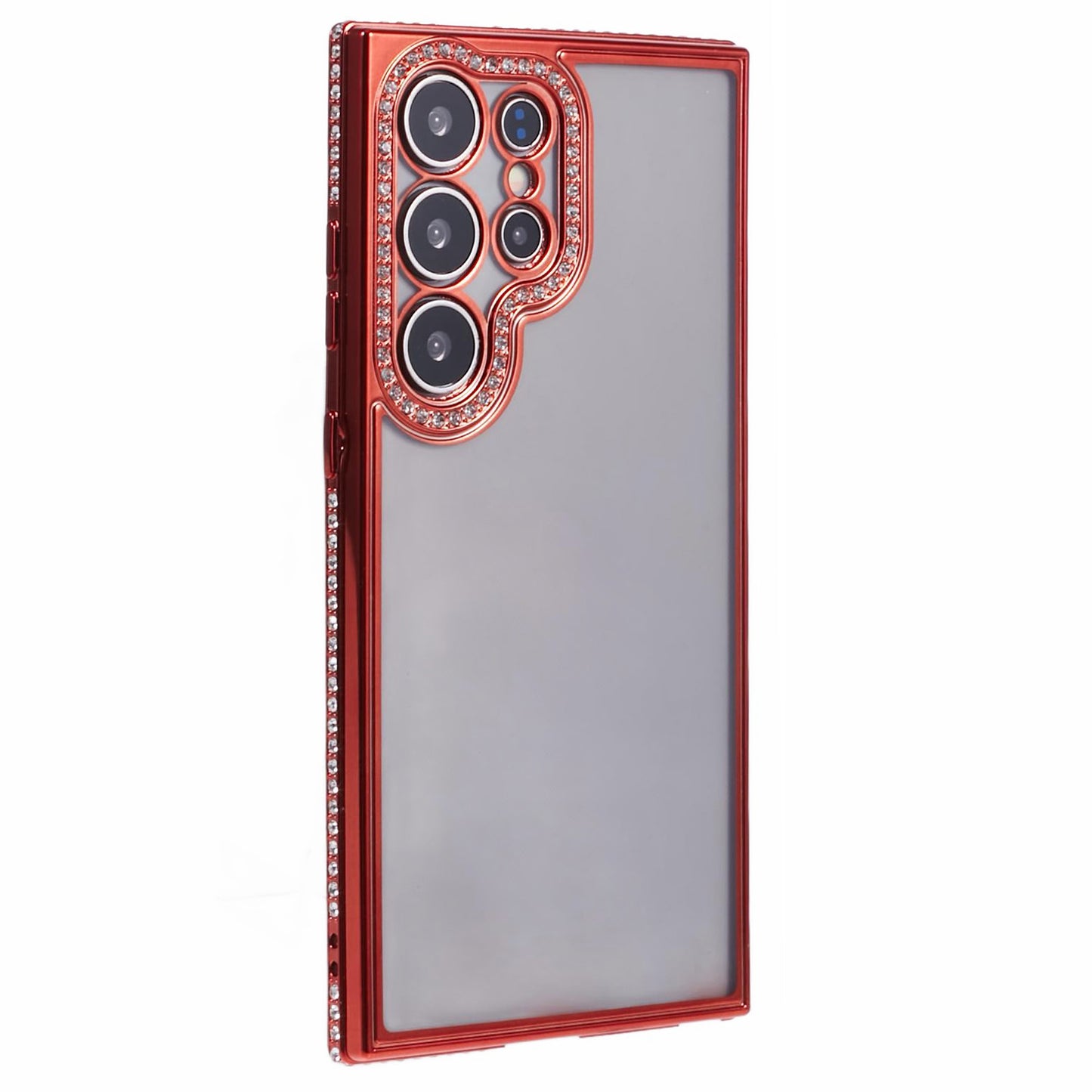 For Samsung Galaxy S23 Ultra Shockproof Case Rhinestones Decor TPU Slim Phone Cover - Red