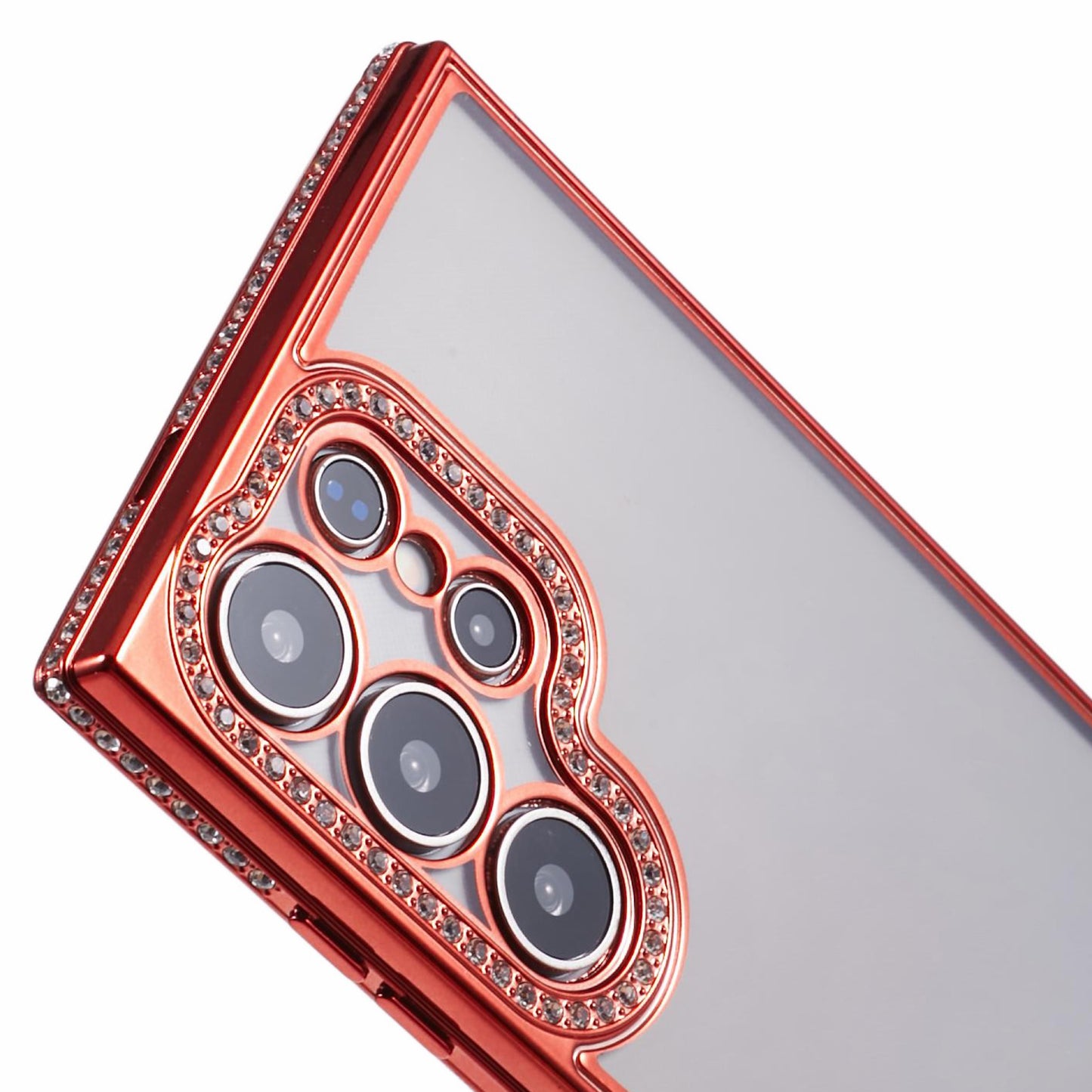 For Samsung Galaxy S23 Ultra Shockproof Case Rhinestones Decor TPU Slim Phone Cover - Red