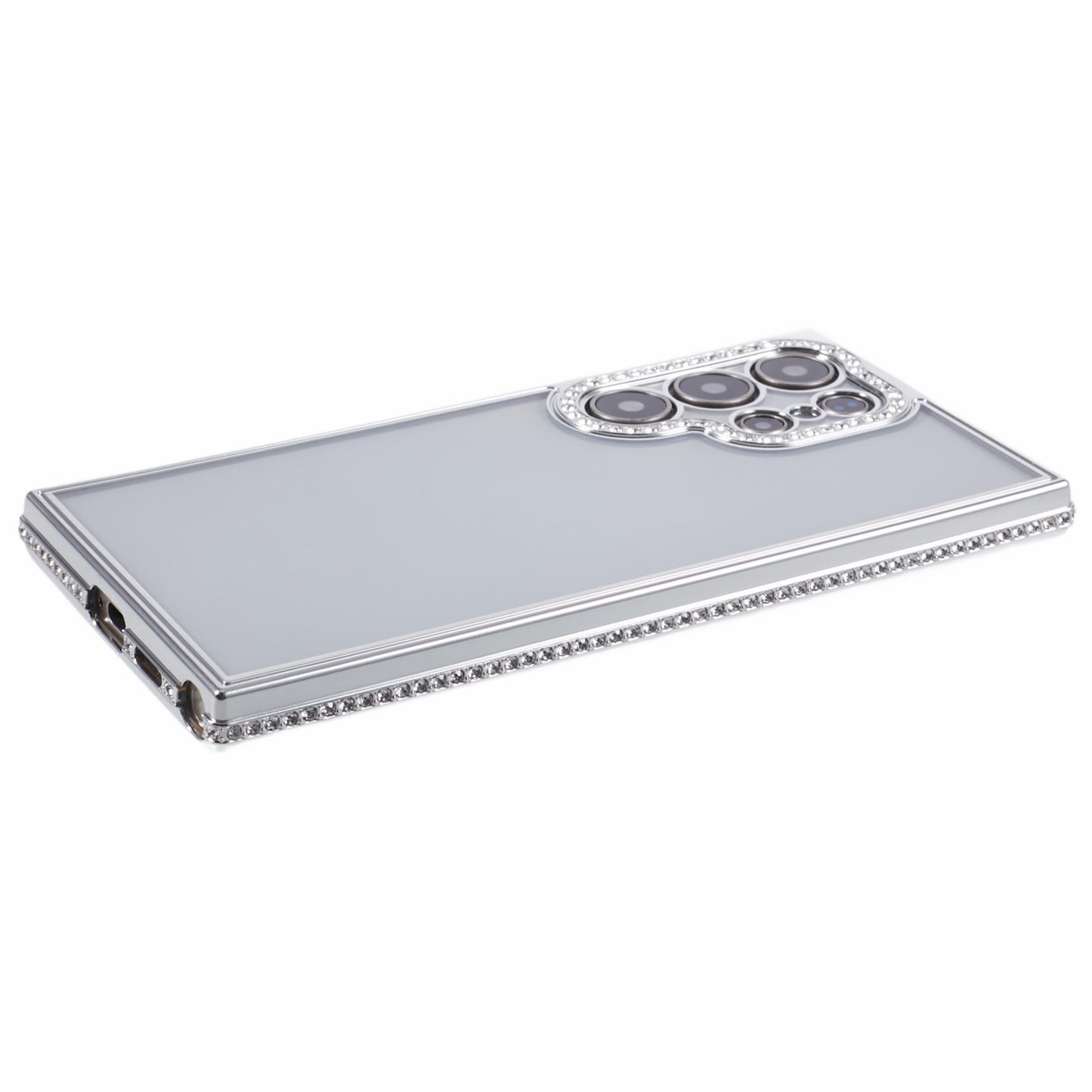 For Samsung Galaxy S23 Ultra Shockproof Case Rhinestones Decor TPU Slim Phone Cover - Silver