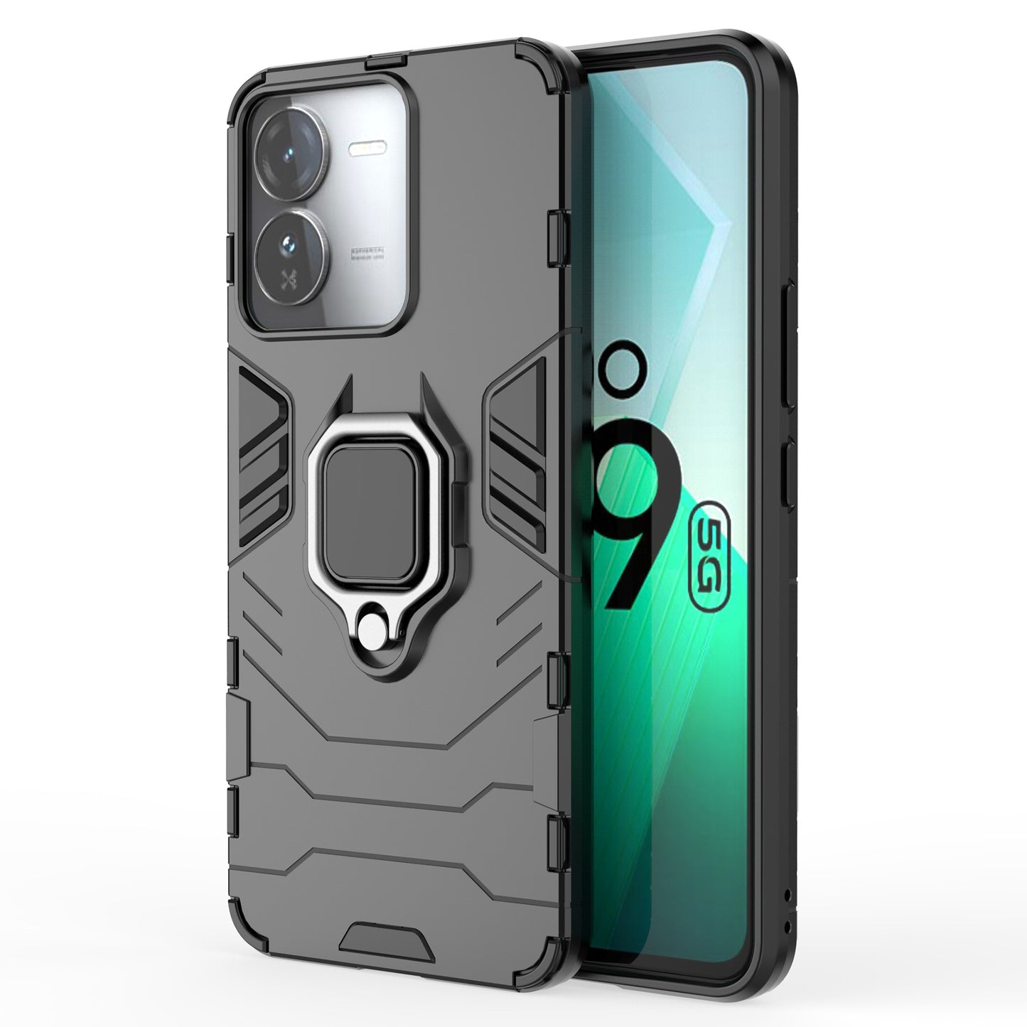 For vivo iQOO Z9 5G Kickstand Case PC+TPU Bump Proof Cell Phone Shell - Black