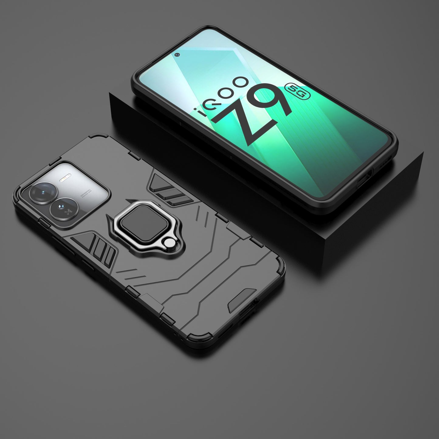 For vivo iQOO Z9 5G Kickstand Case PC+TPU Bump Proof Cell Phone Shell - Black