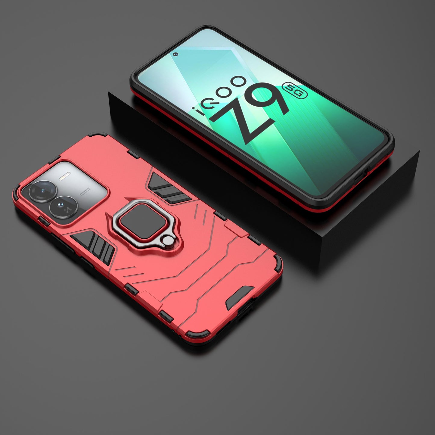 For vivo iQOO Z9 5G Kickstand Case PC+TPU Bump Proof Cell Phone Shell - Red