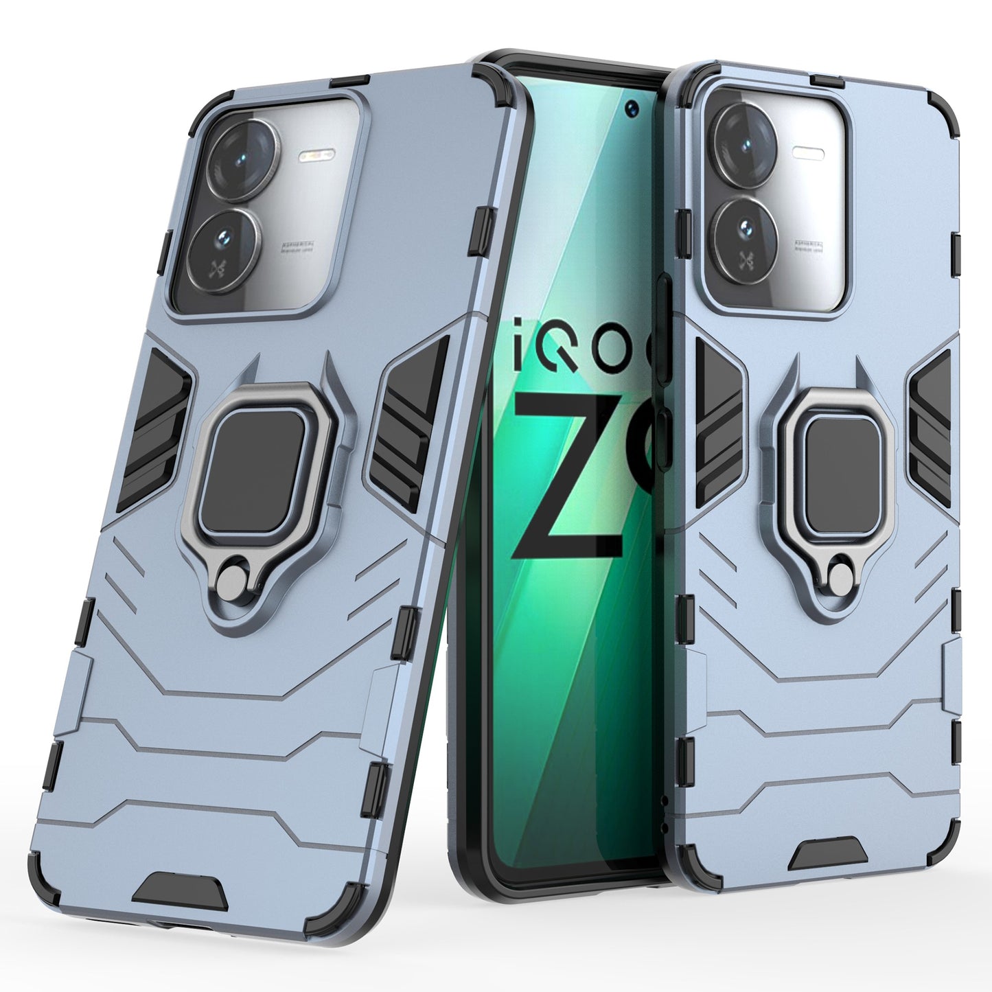 For vivo iQOO Z9 5G Kickstand Case PC+TPU Bump Proof Cell Phone Shell - Blue