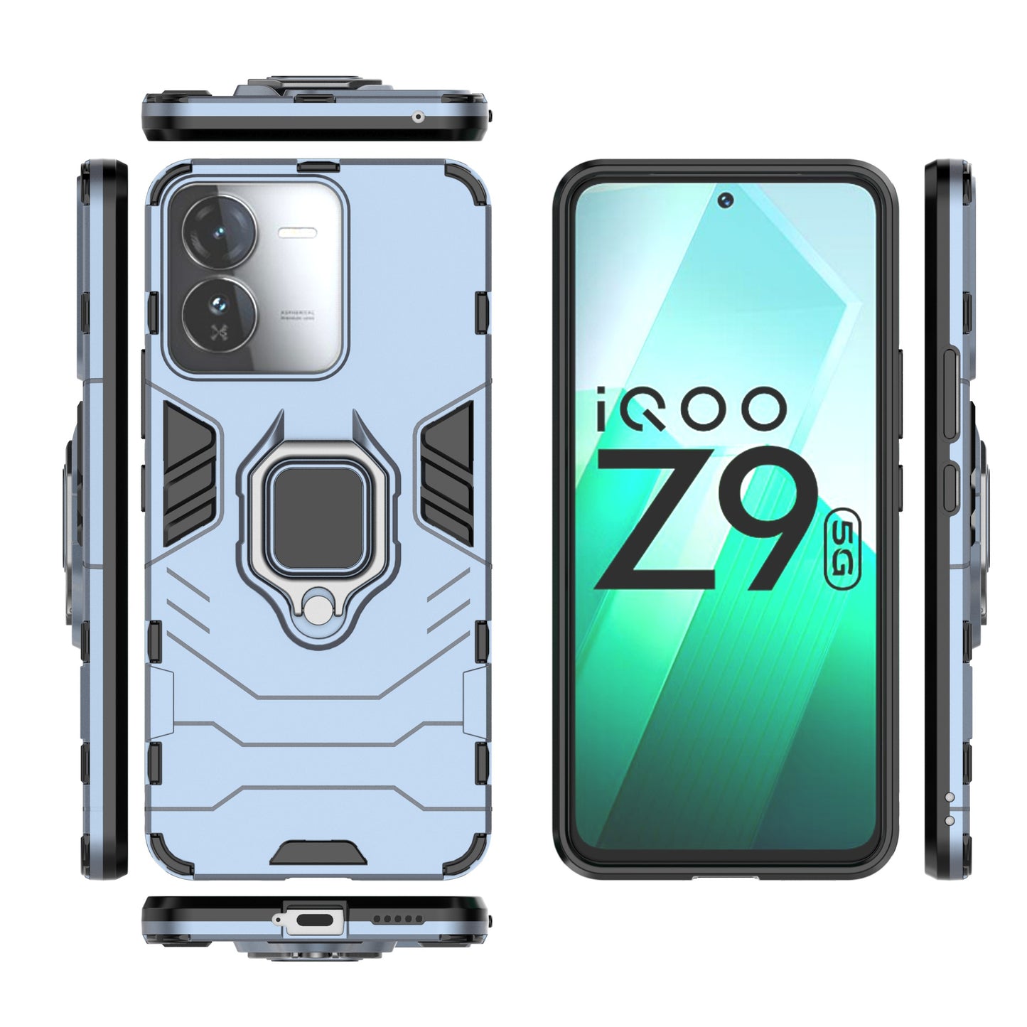 For vivo iQOO Z9 5G Kickstand Case PC+TPU Bump Proof Cell Phone Shell - Blue