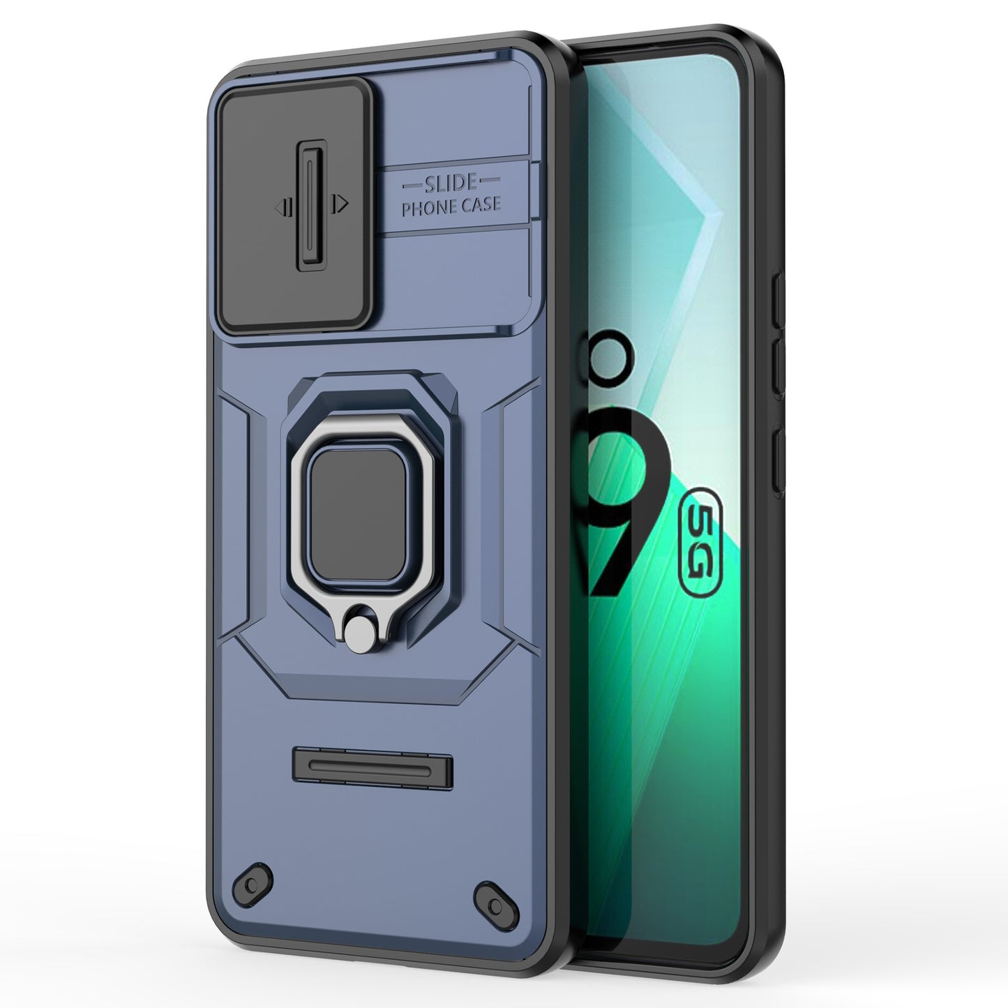 For vivo iQOO Z9 5G Camera Protection Case Kickstand Shockproof Rugged PC+TPU Phone Cover - Blue