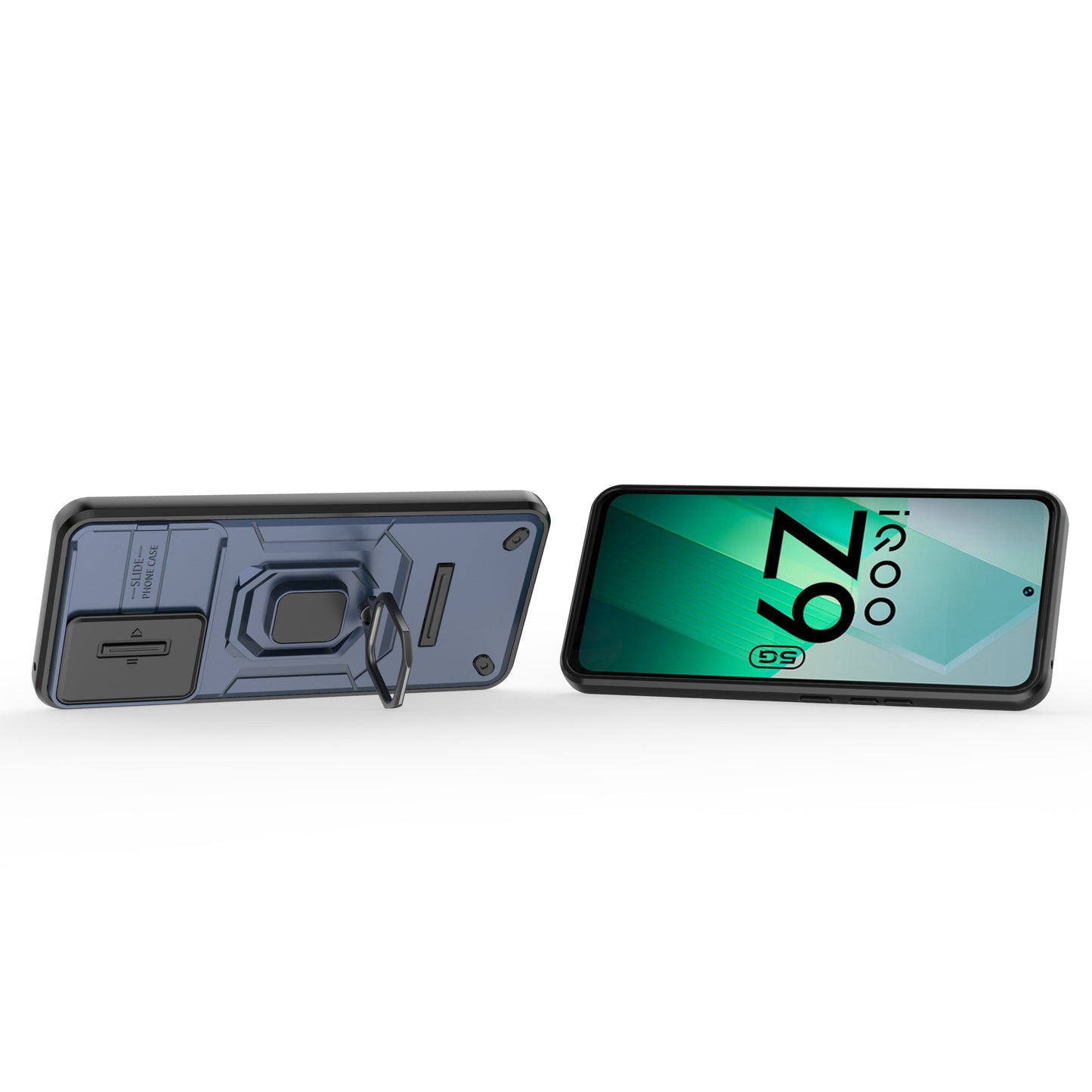 For vivo iQOO Z9 5G Camera Protection Case Kickstand Shockproof Rugged PC+TPU Phone Cover - Blue