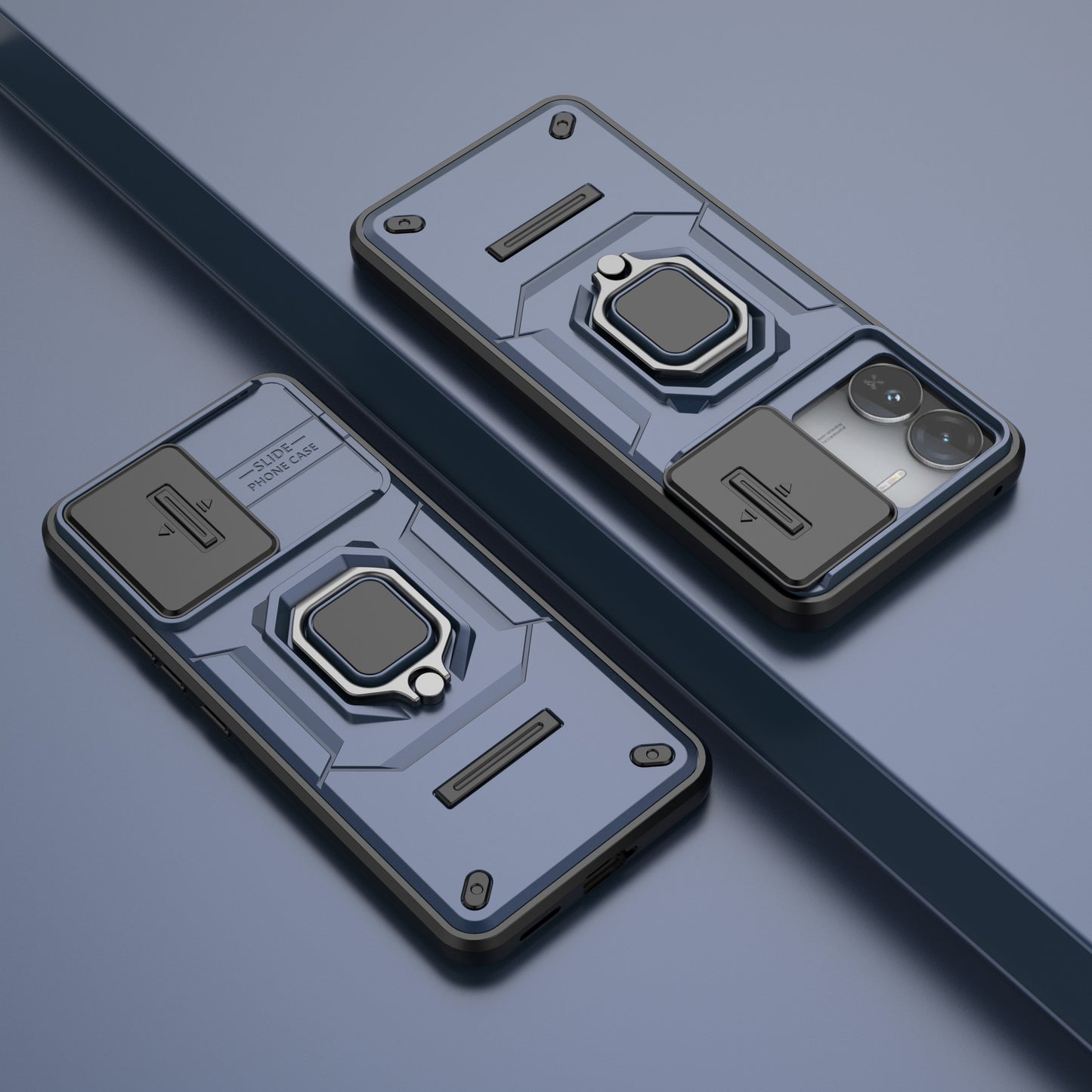 For vivo iQOO Z9 5G Camera Protection Case Kickstand Shockproof Rugged PC+TPU Phone Cover - Blue