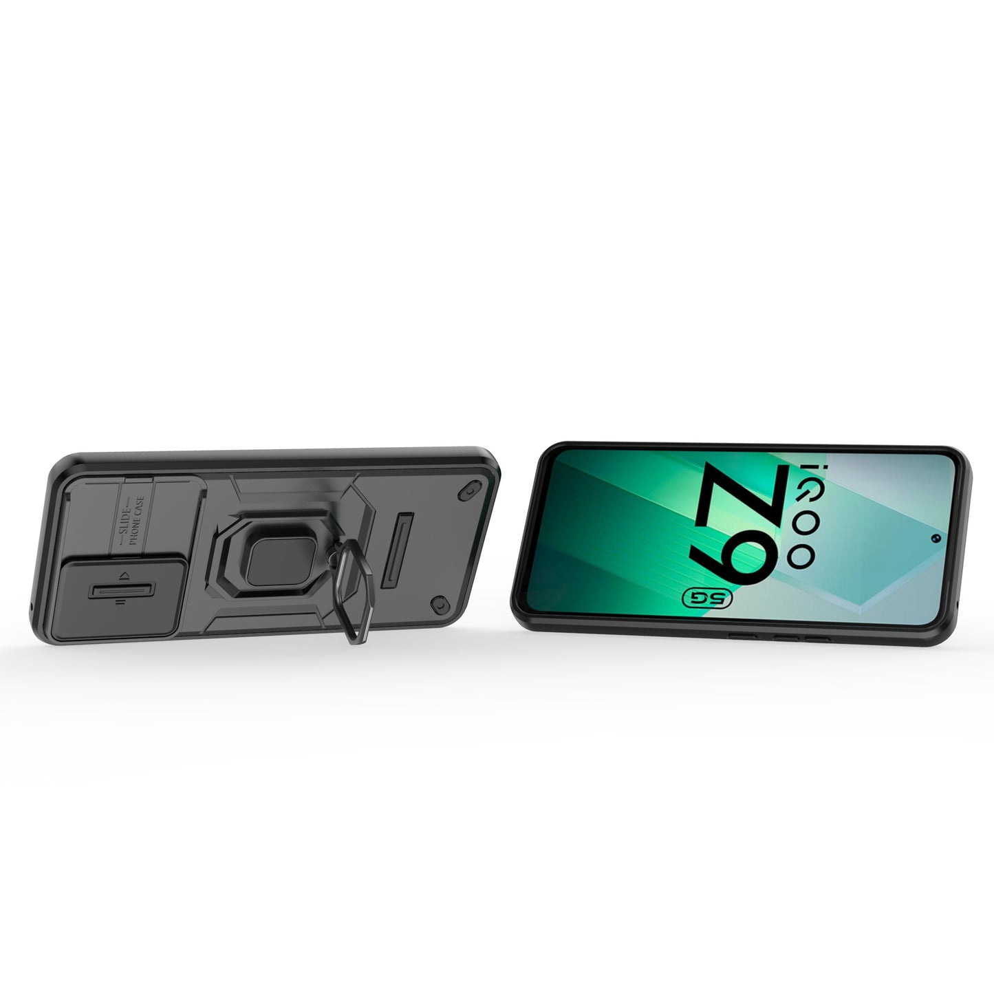 For vivo iQOO Z9 5G Camera Protection Case Kickstand Shockproof Rugged PC+TPU Phone Cover - Black